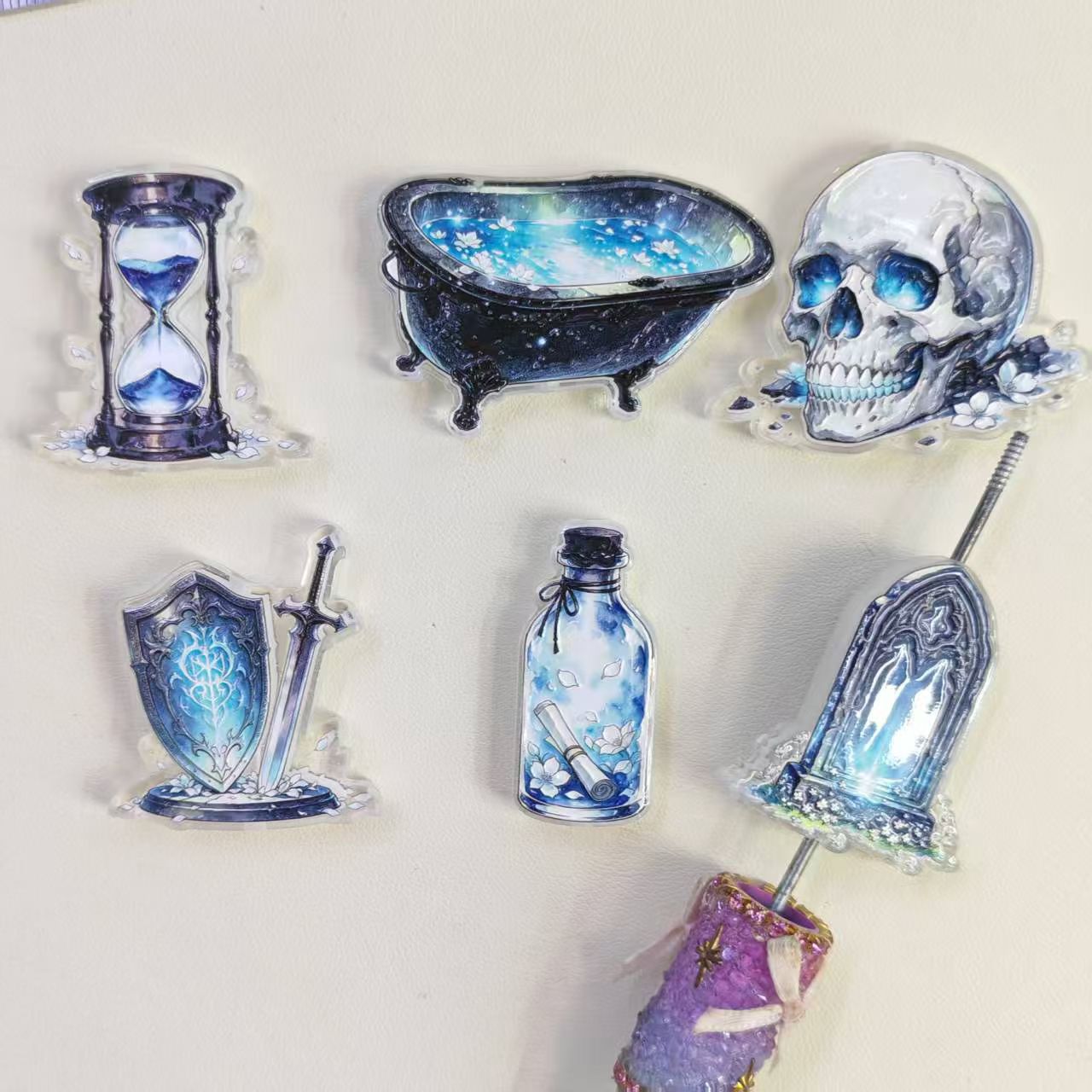 Fantasy Magic Acrylic Focal Bead Hourglass Bathtub Skull Bottle Tombstone,Blue Style,Random Mix