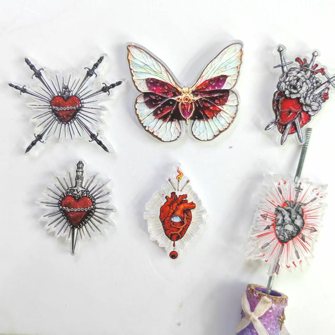 Gothic Dark Style Acrylic Beads,Sacred Heart Dagger Moth Butterfly Themed Pendants,Random Mix