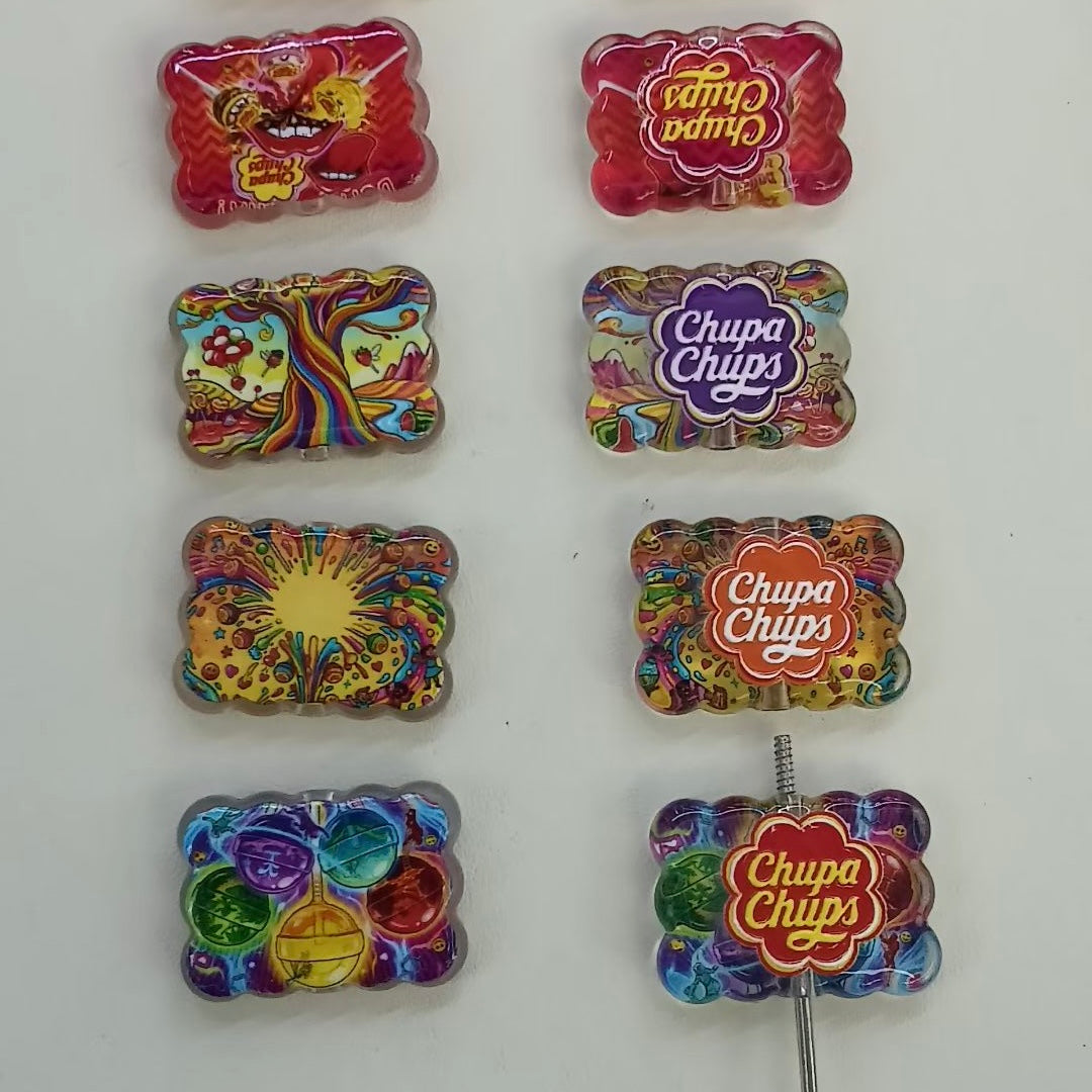 Scalloped Square Shape Acrylic Beads,Retro‑Hippie Candy Theme, Random Mix