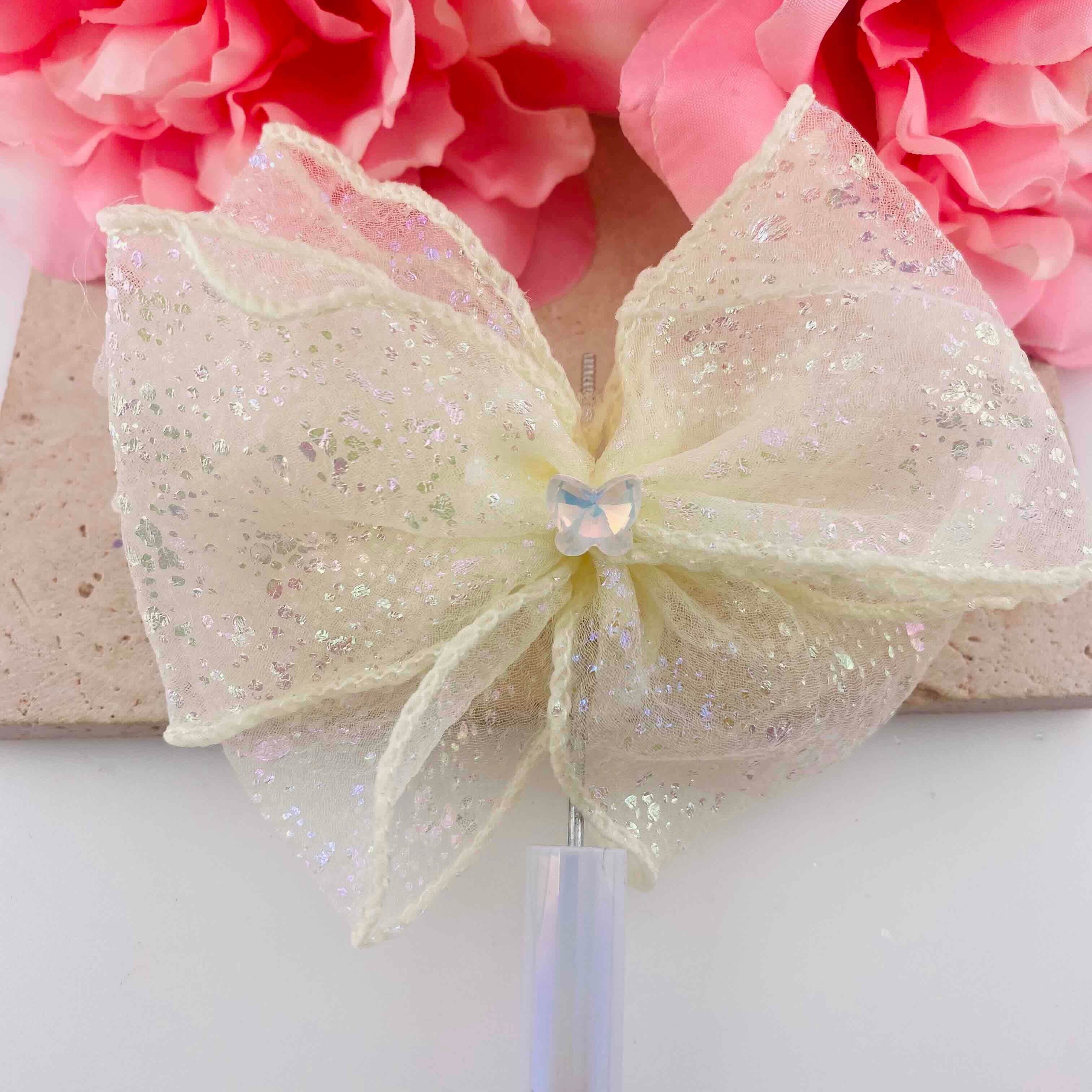 FS19813-About 18*19mm Glitter Tulle Bow Fancy Beads