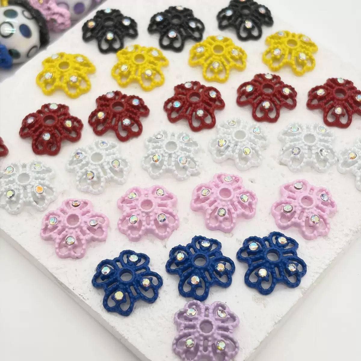 Alloy Bead Cages Heart Shaped Four Leaf Clover with AB Rhinestones, Bead Cap,Multi-Color&Gold&Sliver&Gun-Black