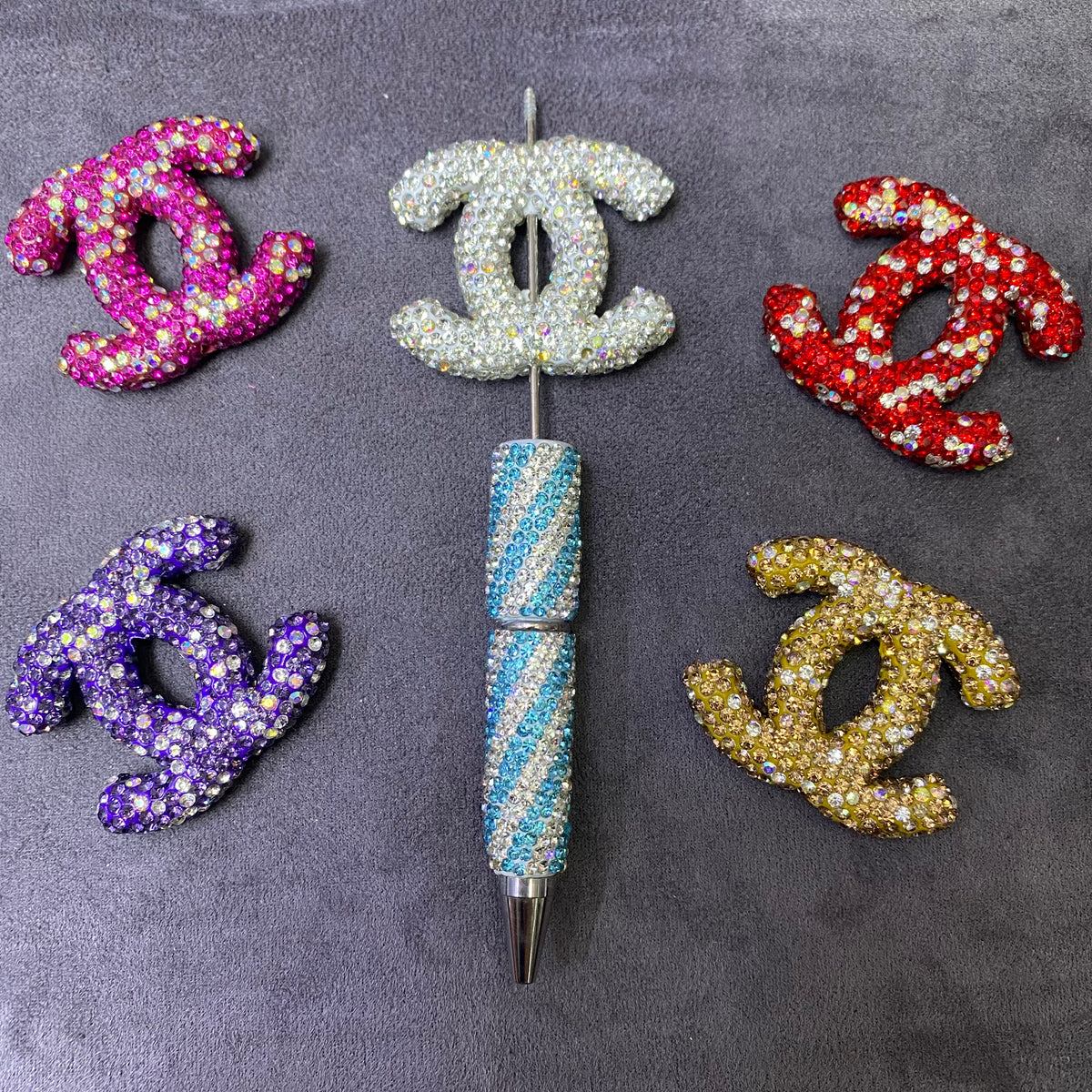 Large-sized Brand Double C Clay Full Rhinestone Straight Hole Beads