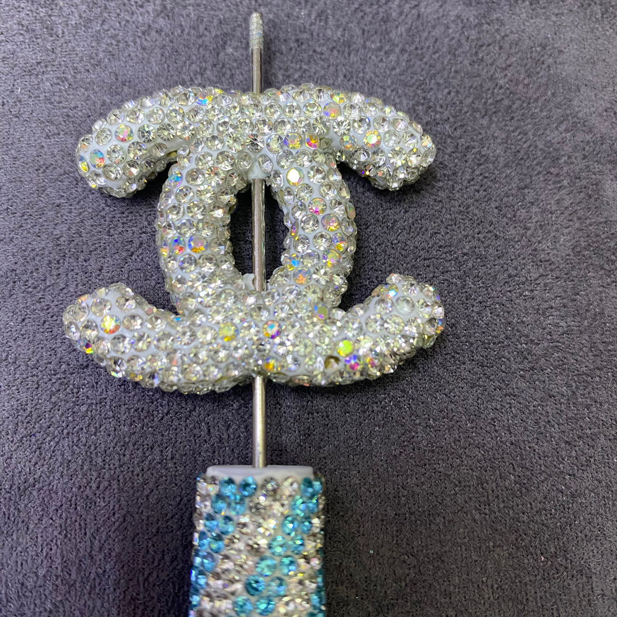 Large-sized Brand Double C Clay Full Rhinestone Straight Hole Beads