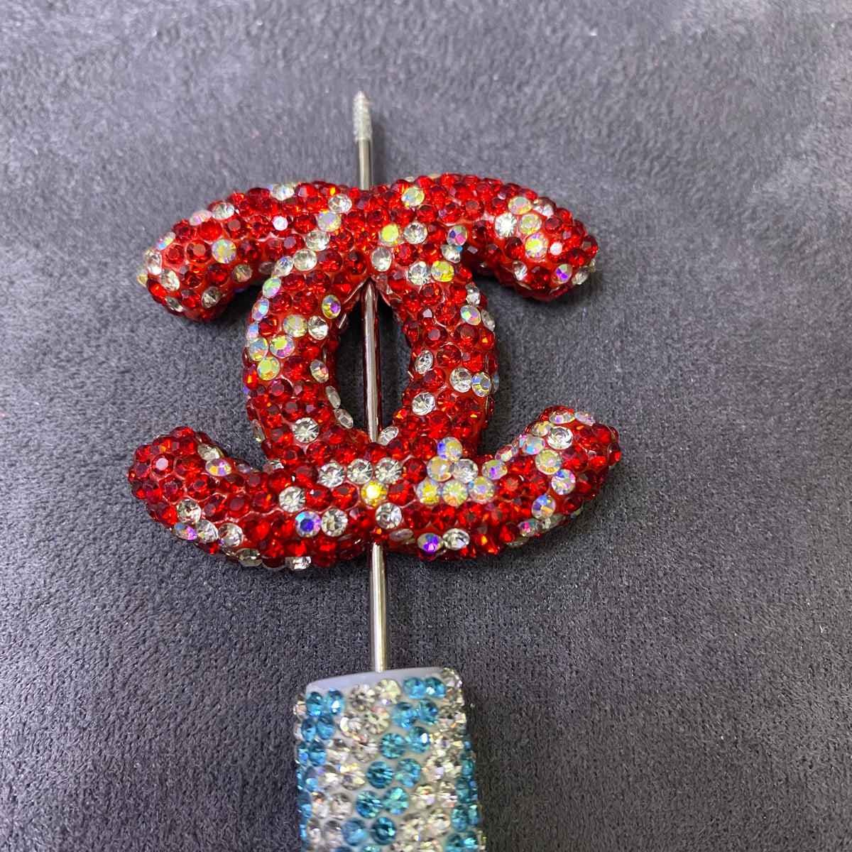 Large-sized Brand Double C Clay Full Rhinestone Straight Hole Beads