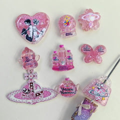 Pink Glitter Filled Acrylic Beads in Various Shapes,Random Mix