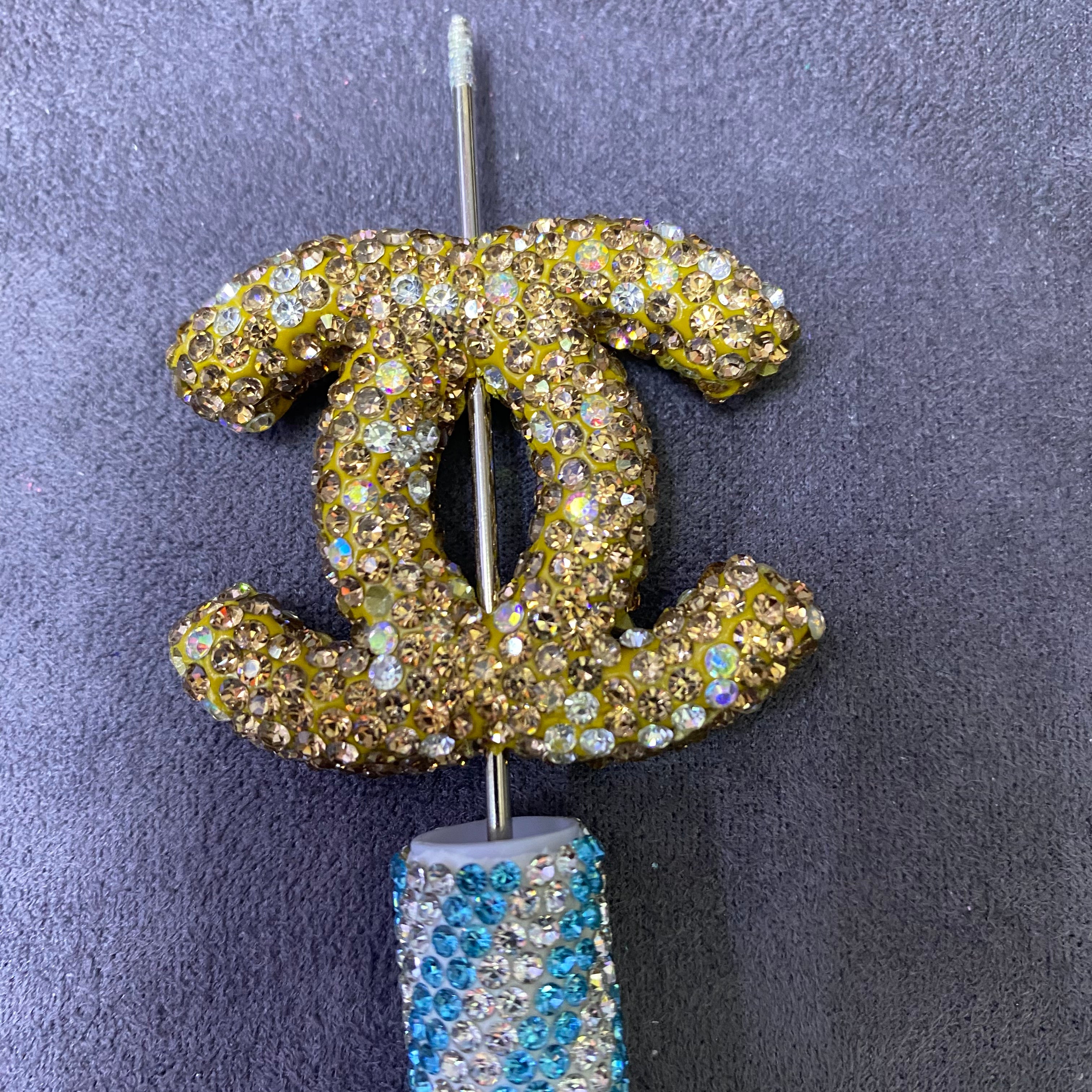 Large-sized Brand Double C Clay Full Rhinestone Straight Hole Beads