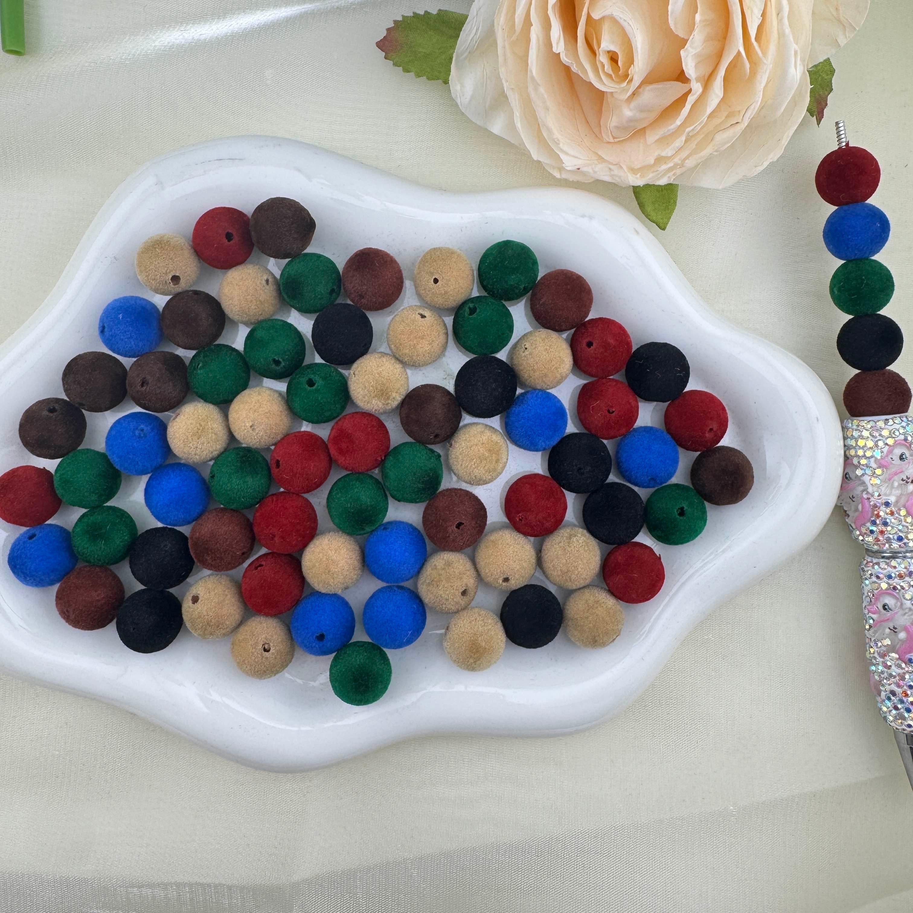 FS6891-12mm Random Mixed Dark Color Flocked Acrylic Beads Fit For Beadable Pens Zoe DIY Wholesale