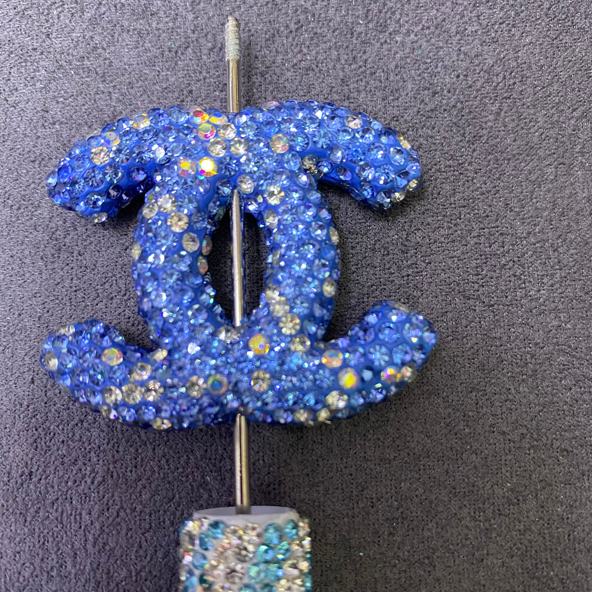 Large-sized Brand Double C Clay Full Rhinestone Straight Hole Beads