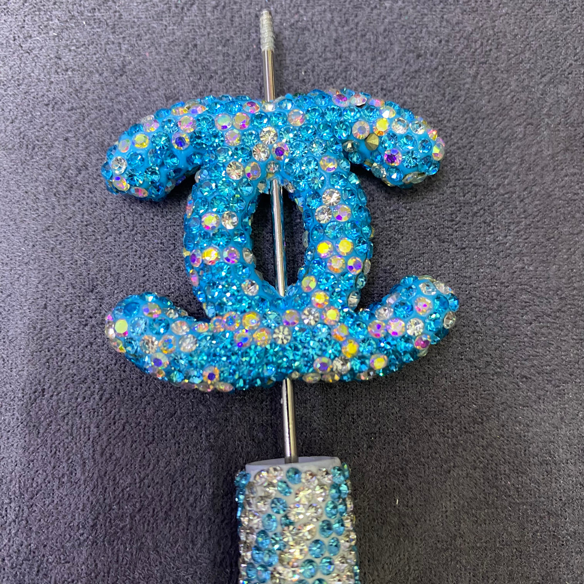 Large-sized Brand Double C Clay Full Rhinestone Straight Hole Beads