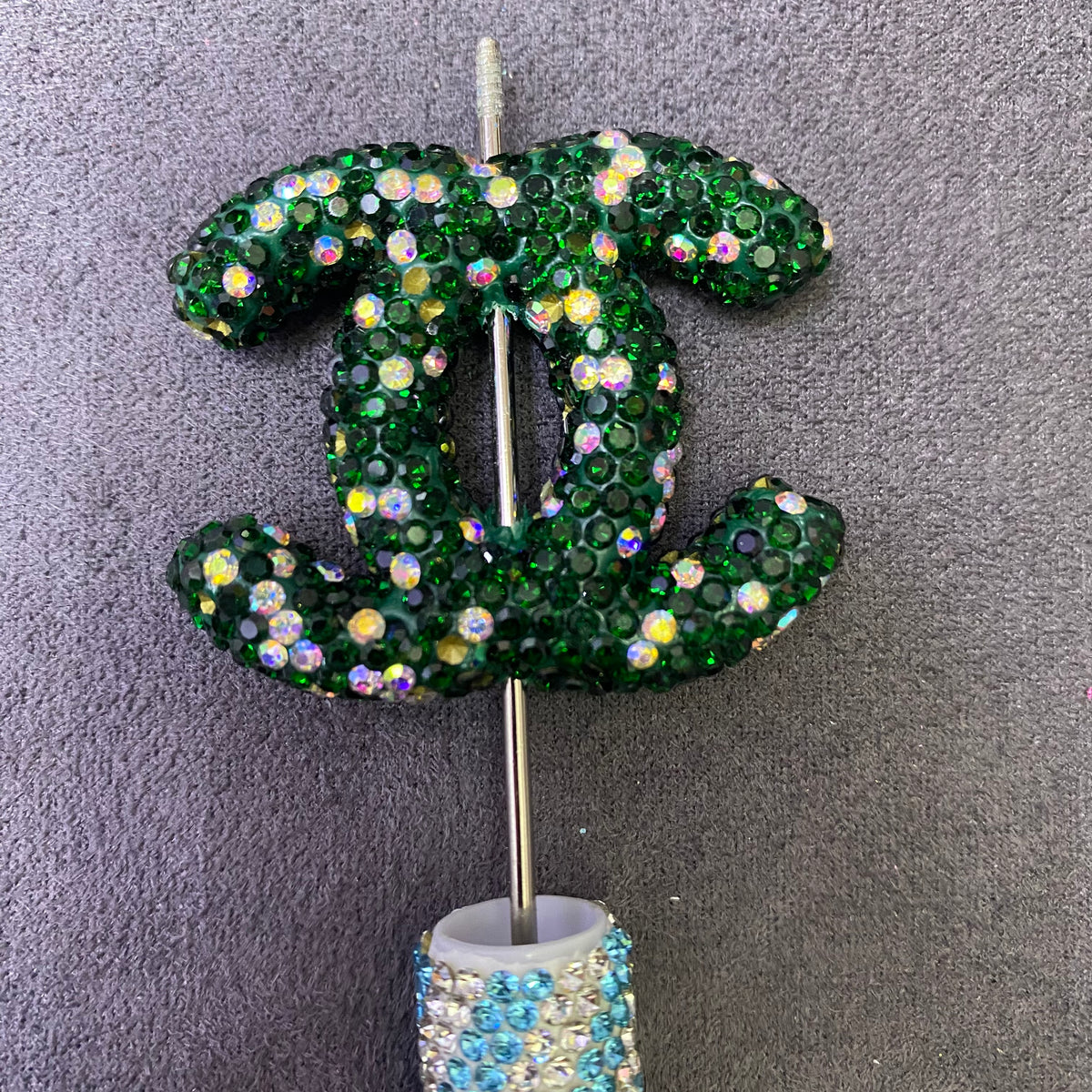 Large-sized Brand Double C Clay Full Rhinestone Straight Hole Beads