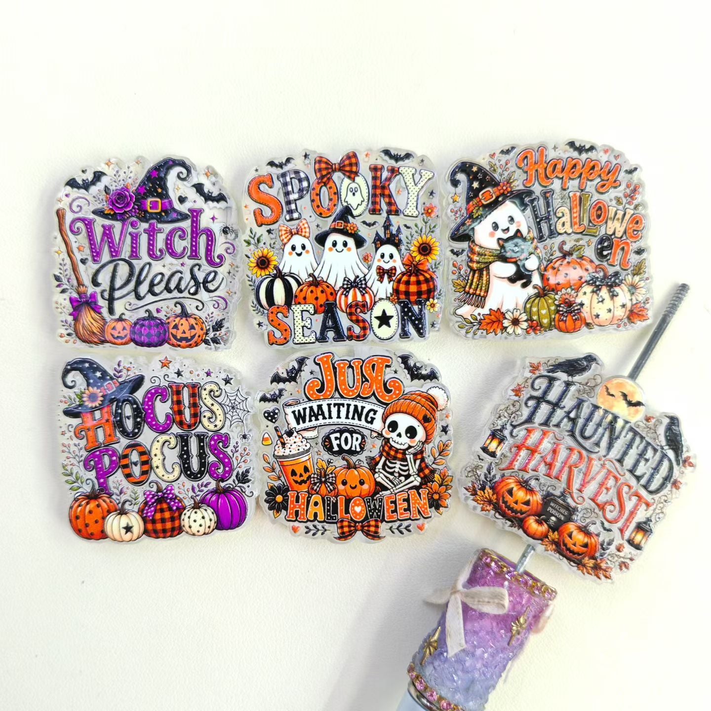 Cute Halloween Ghost Pumpkin Quote Art Acrylic Bead Series,Random Mix
