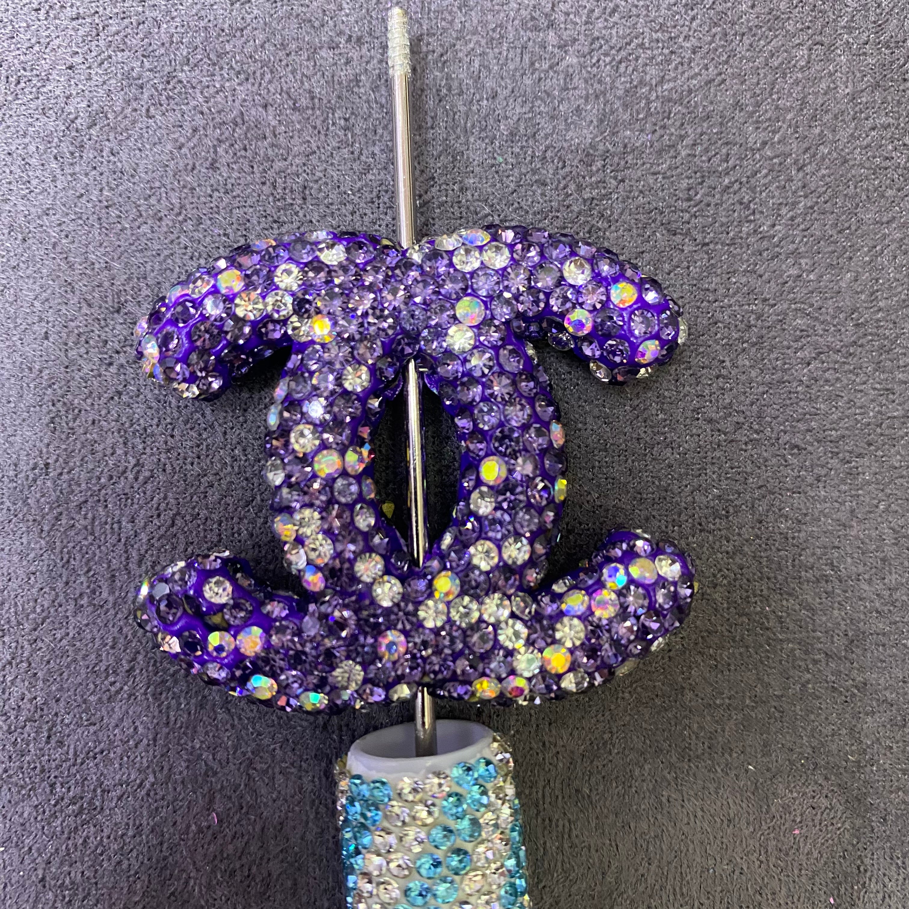 Large-sized Brand Double C Clay Full Rhinestone Straight Hole Beads
