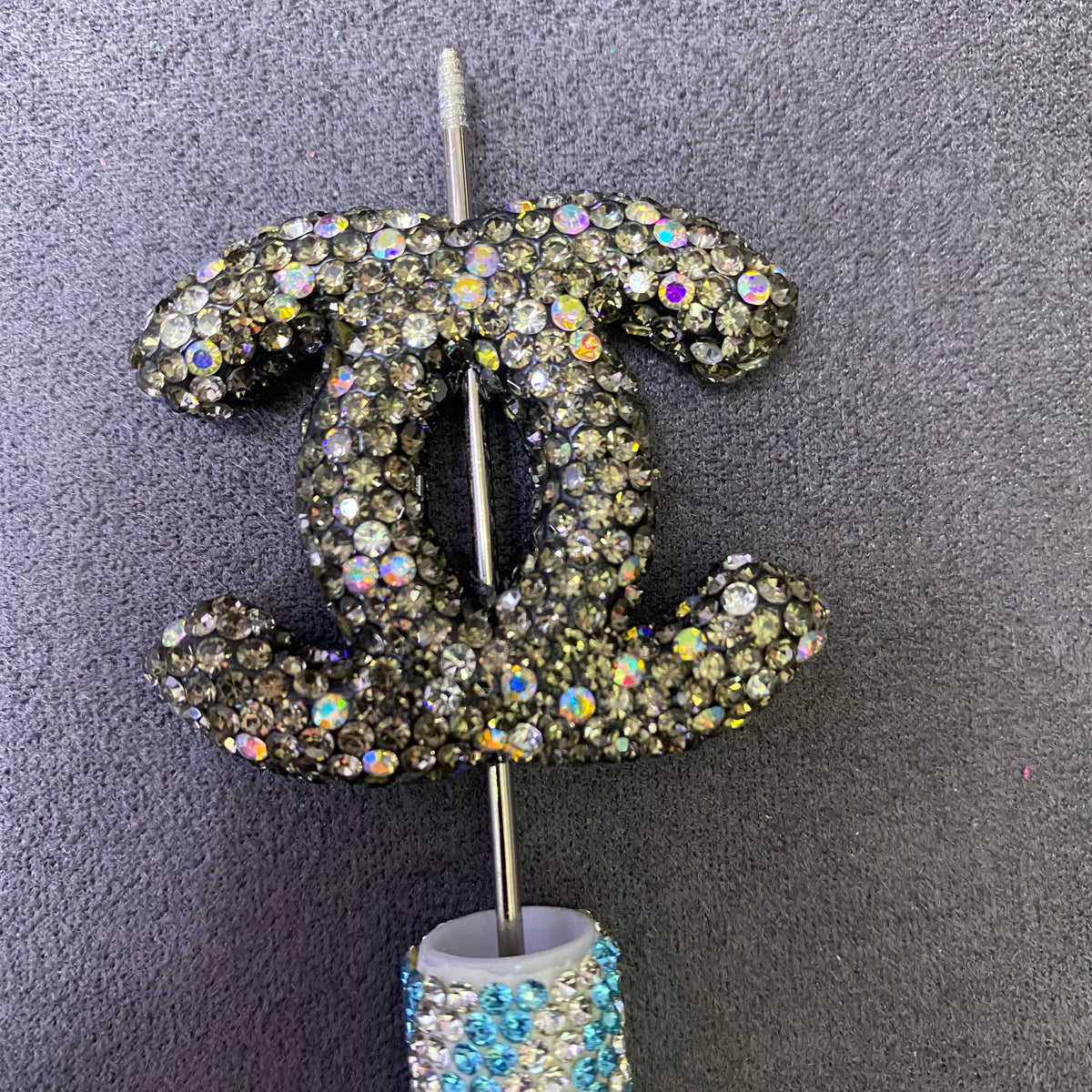 Large-sized Brand Double C Clay Full Rhinestone Straight Hole Beads