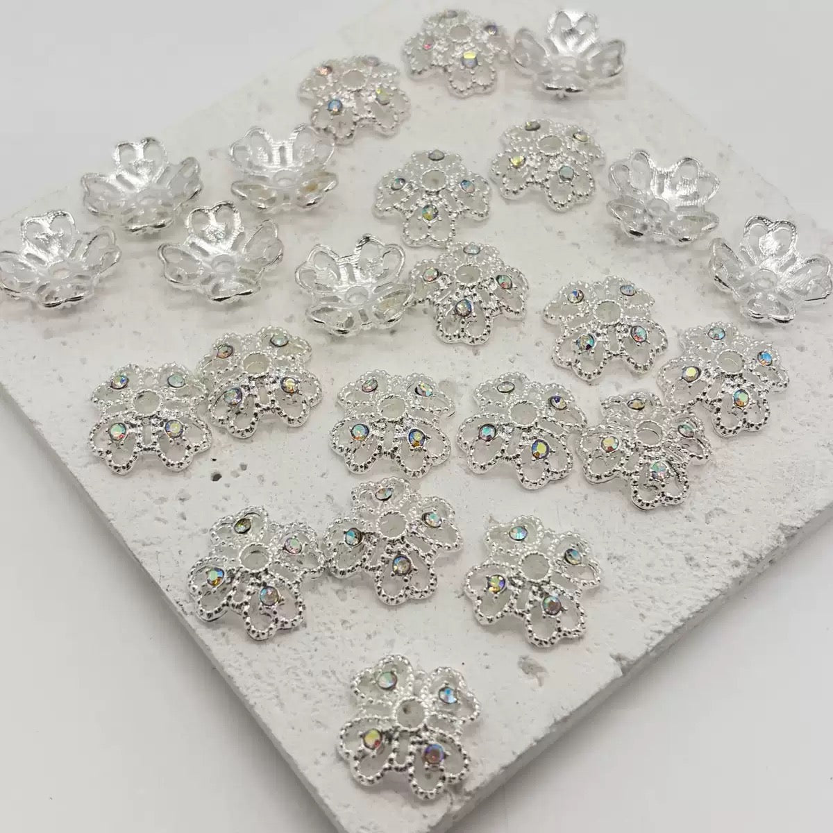 Alloy Bead Cages Heart Shaped Four Leaf Clover with AB Rhinestones, Bead Cap,Multi-Color&Gold&Sliver&Gun-Black