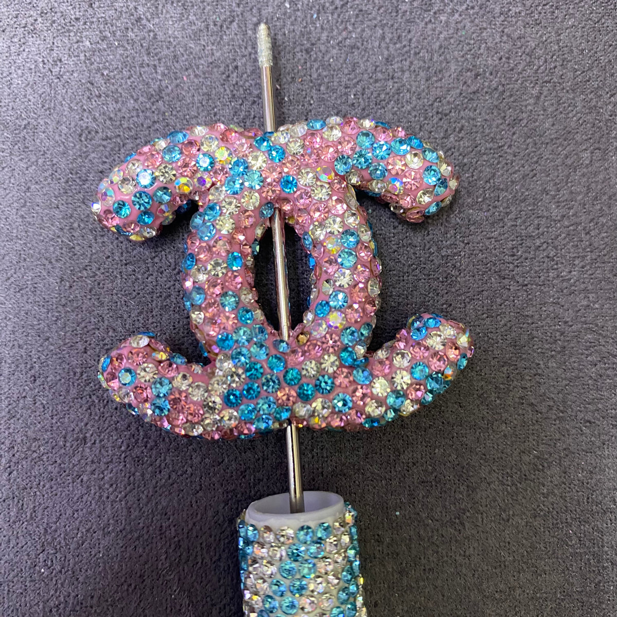 Large-sized Brand Double C Clay Full Rhinestone Straight Hole Beads