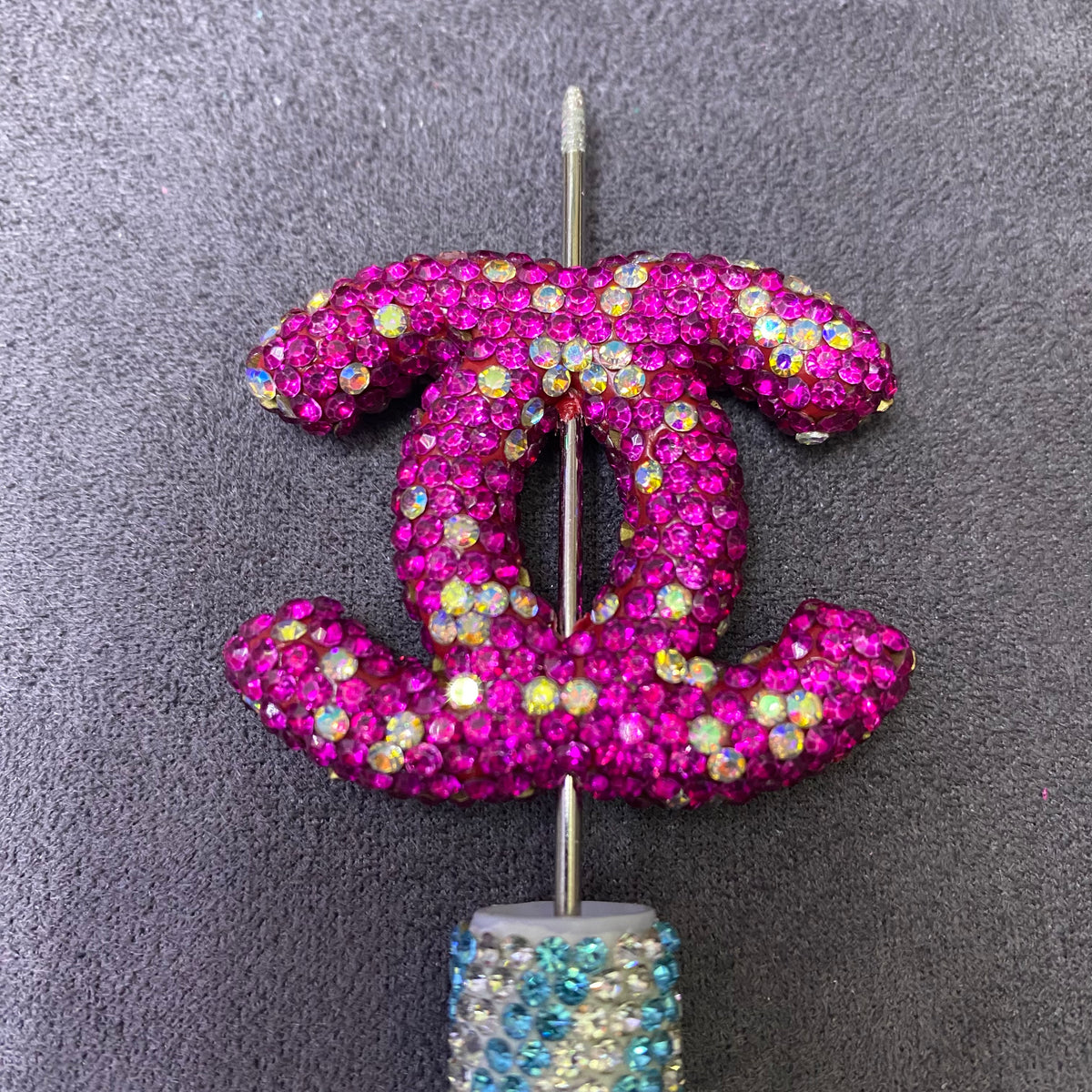Large-sized Brand Double C Clay Full Rhinestone Straight Hole Beads