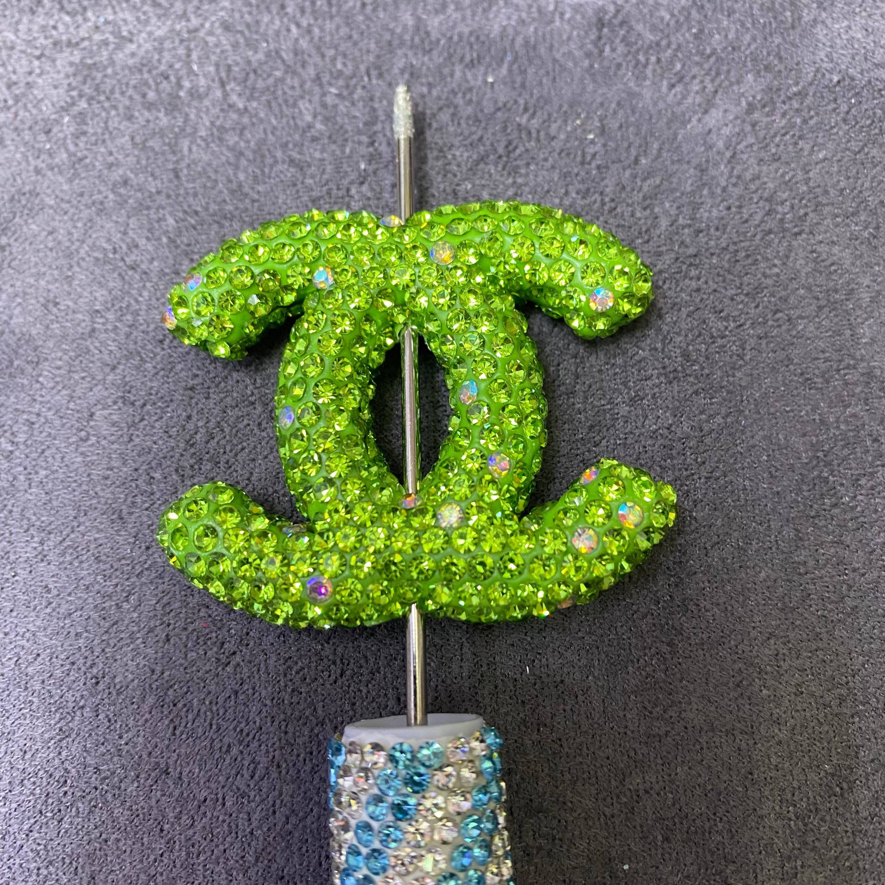 Large-sized Brand Double C Clay Full Rhinestone Straight Hole Beads