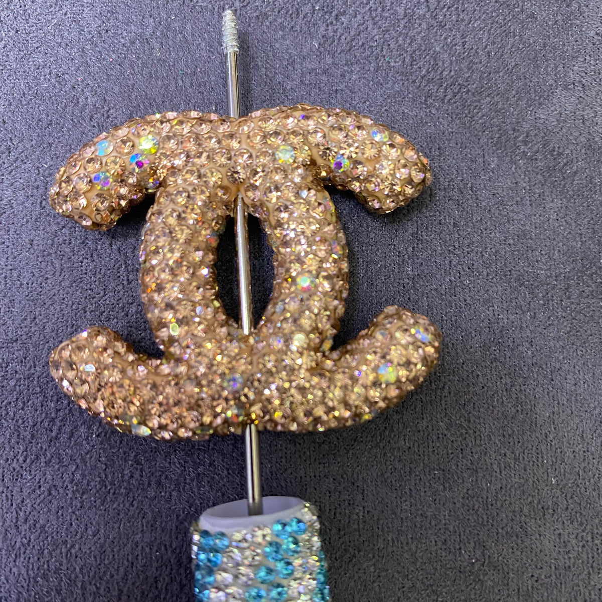 Large-sized Brand Double C Clay Full Rhinestone Straight Hole Beads