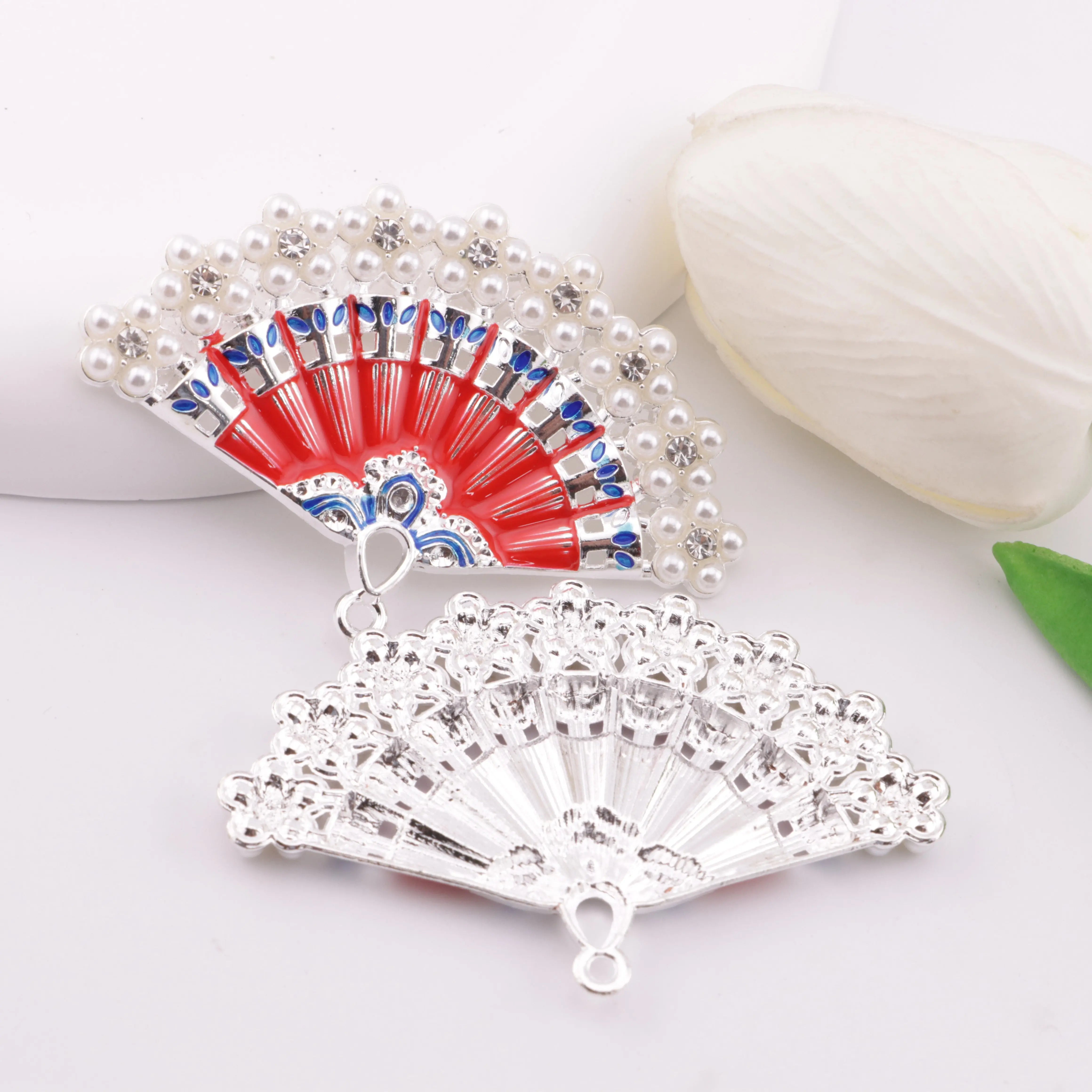 64×41mm Fan Metal Charms Painted Colorful Fan Metal Patches Zoe's DIY Shop