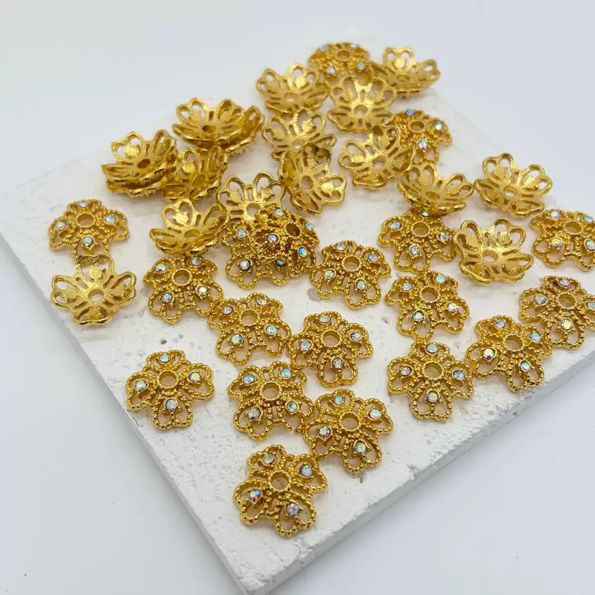 Alloy Bead Cages Heart Shaped Four Leaf Clover with AB Rhinestones, Bead Cap,Multi-Color&Gold&Sliver&Gun-Black