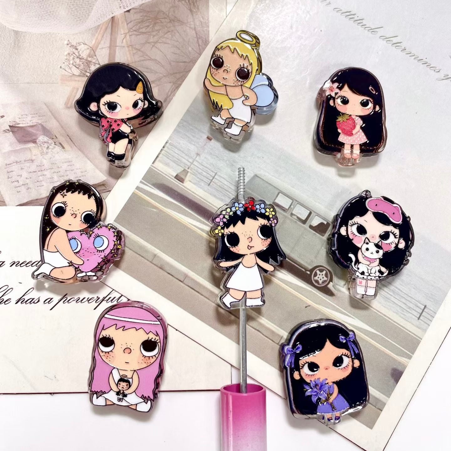 Acrylic Beads Cute Baby Girl Doll Series, Random Mix