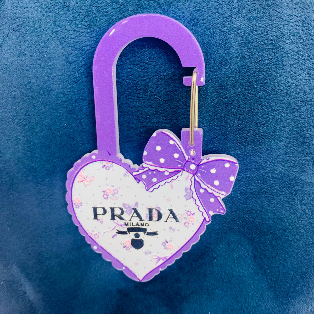 Heart Shape Acrylic Carabiner Charm, Bow Floral Print Heart Clip, Handmade DIY Bag Pendant Craft Supplies