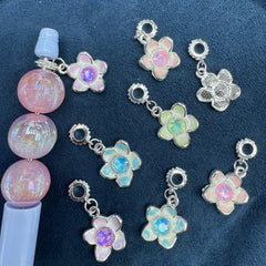Shiny Silver Rhinestone Center Flower Enamel Shaped Metal Charms Random Mix For  Pen