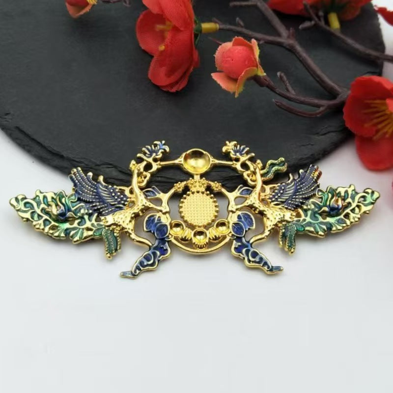 FS5196- 127*50mm Metal Charms Baked-enamel Alloy Flying Pegasus And Soaring Crane Hair Crown