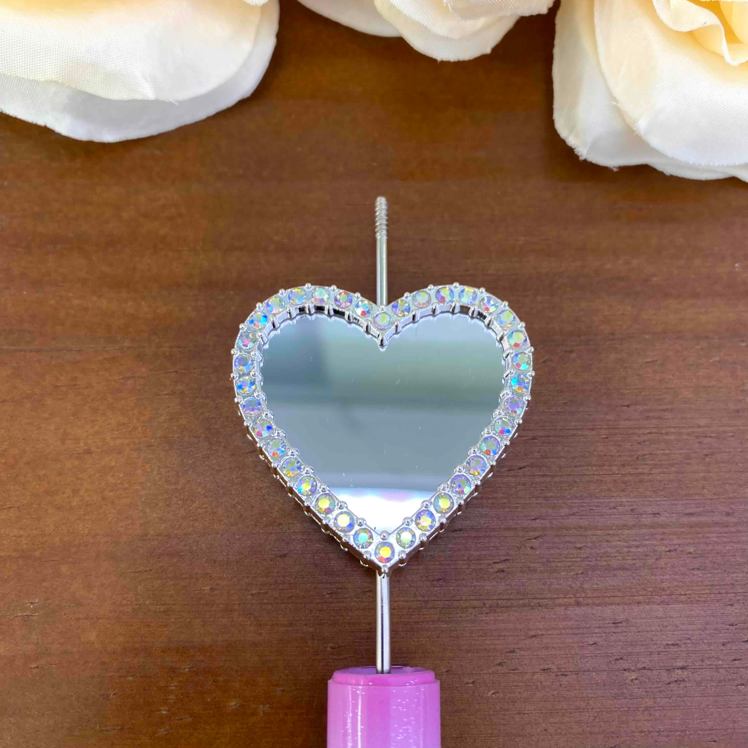 FS20635-Rhinestone Heart Mirror Metal Beads