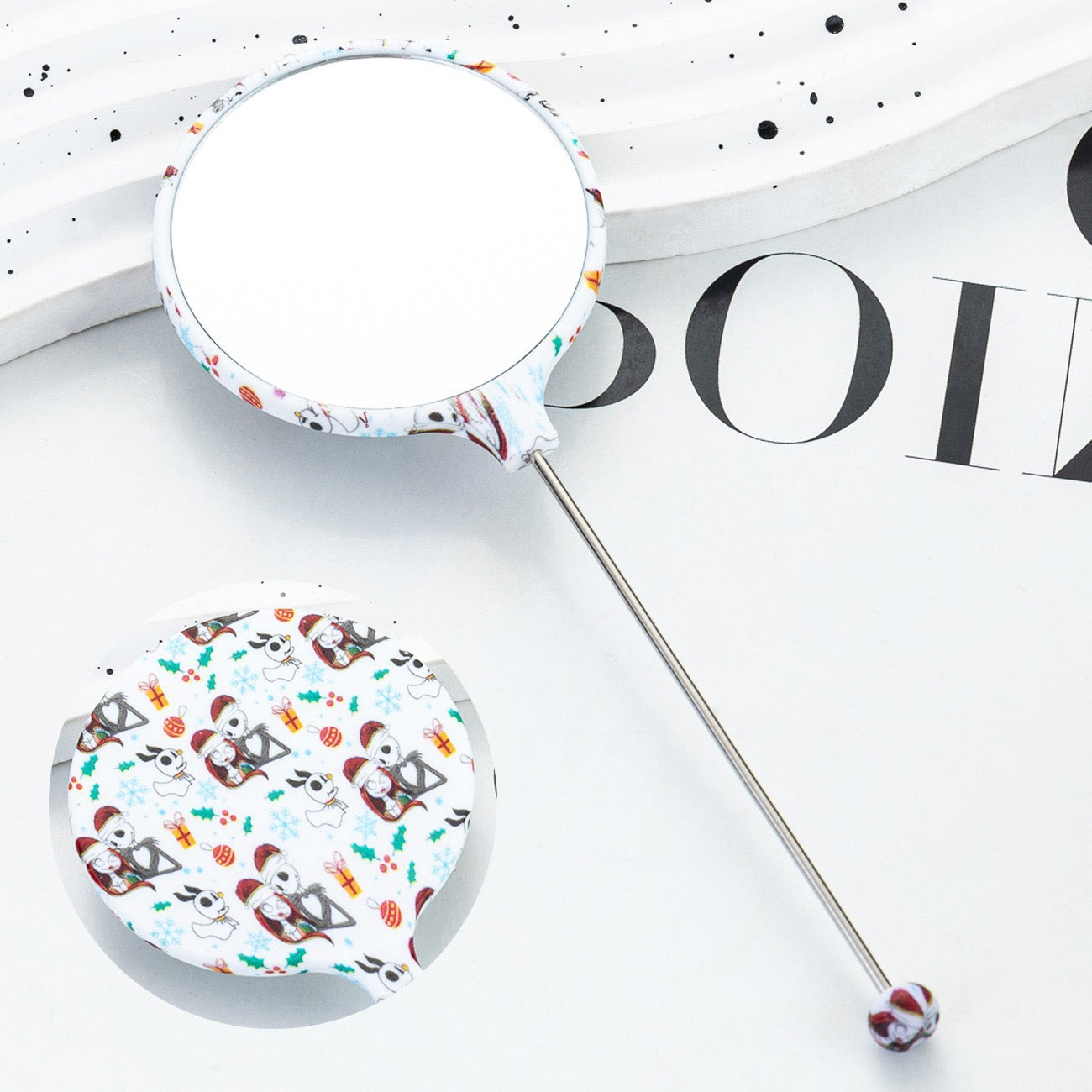 Halloween Christmas Print Beadable Round Handheld Makeup Mirror Series