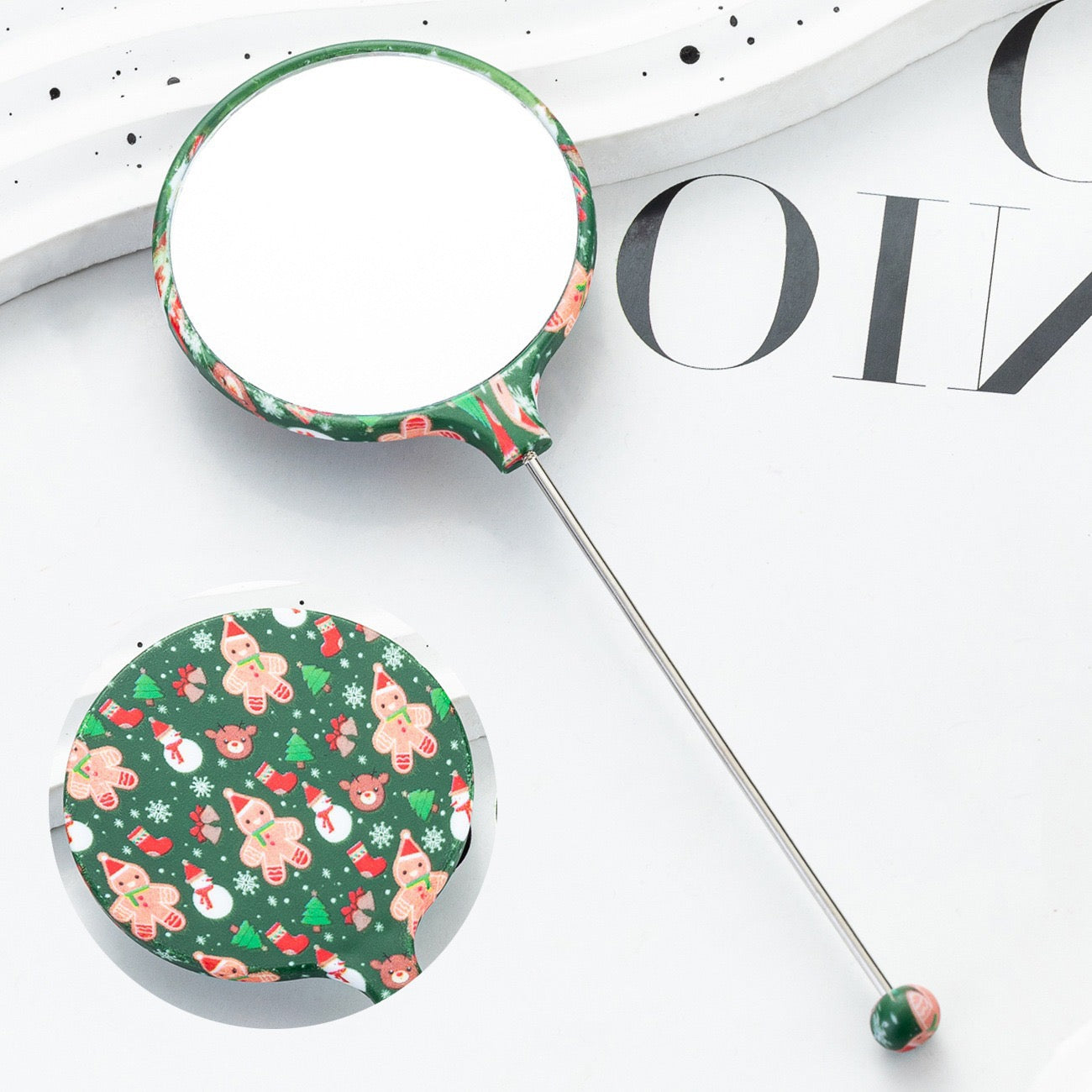 Halloween Christmas Print Beadable Round Handheld Makeup Mirror Series
