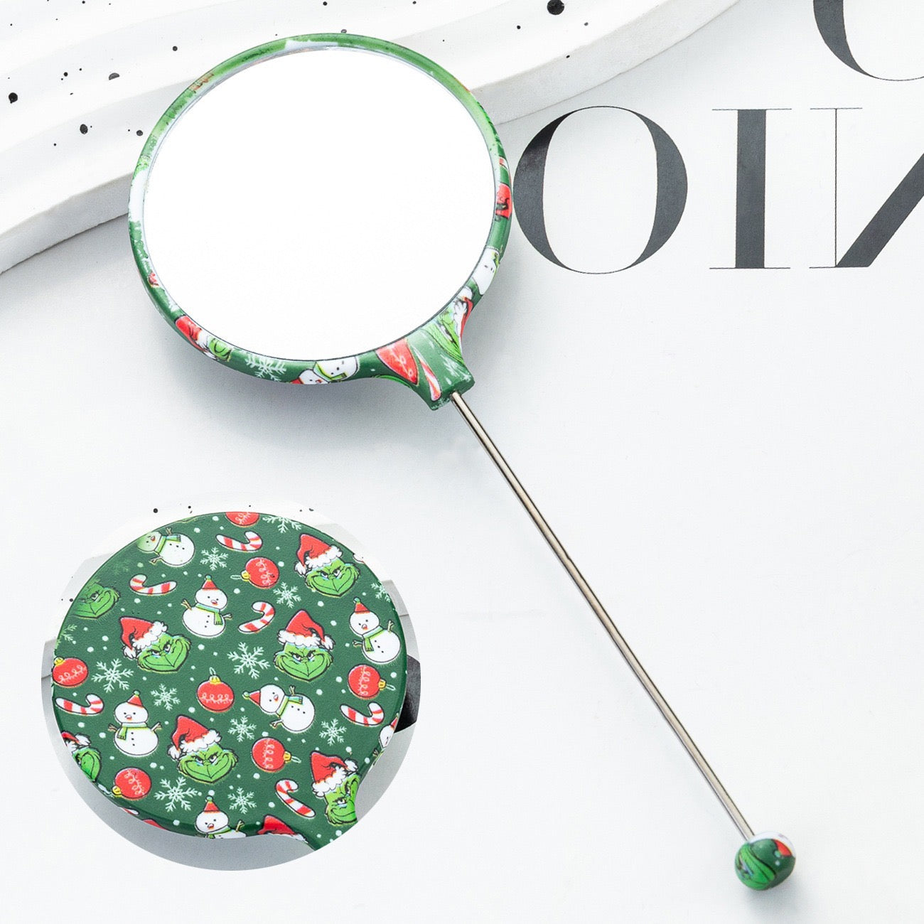 Halloween Christmas Print Beadable Round Handheld Makeup Mirror Series