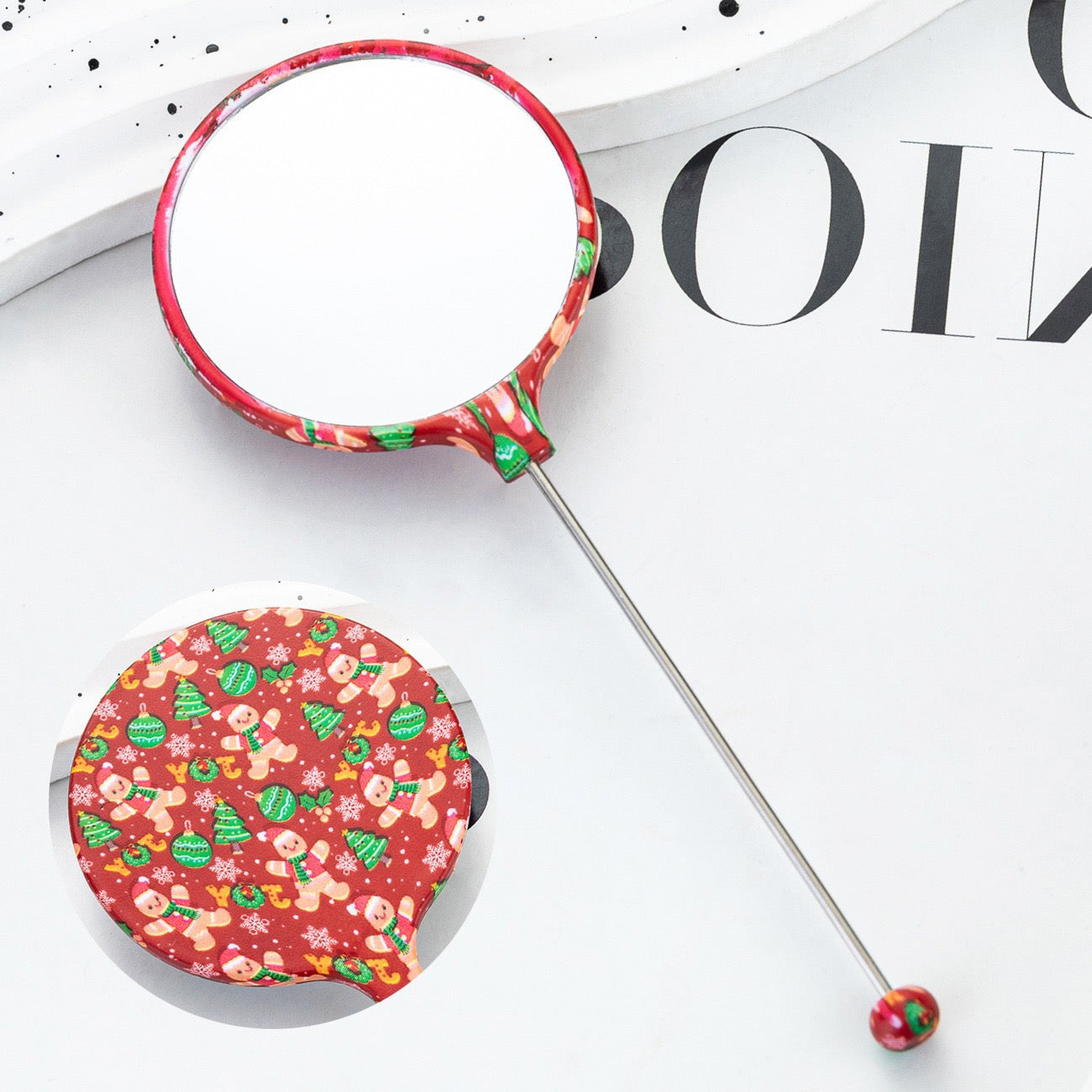 Halloween Christmas Print Beadable Round Handheld Makeup Mirror Series