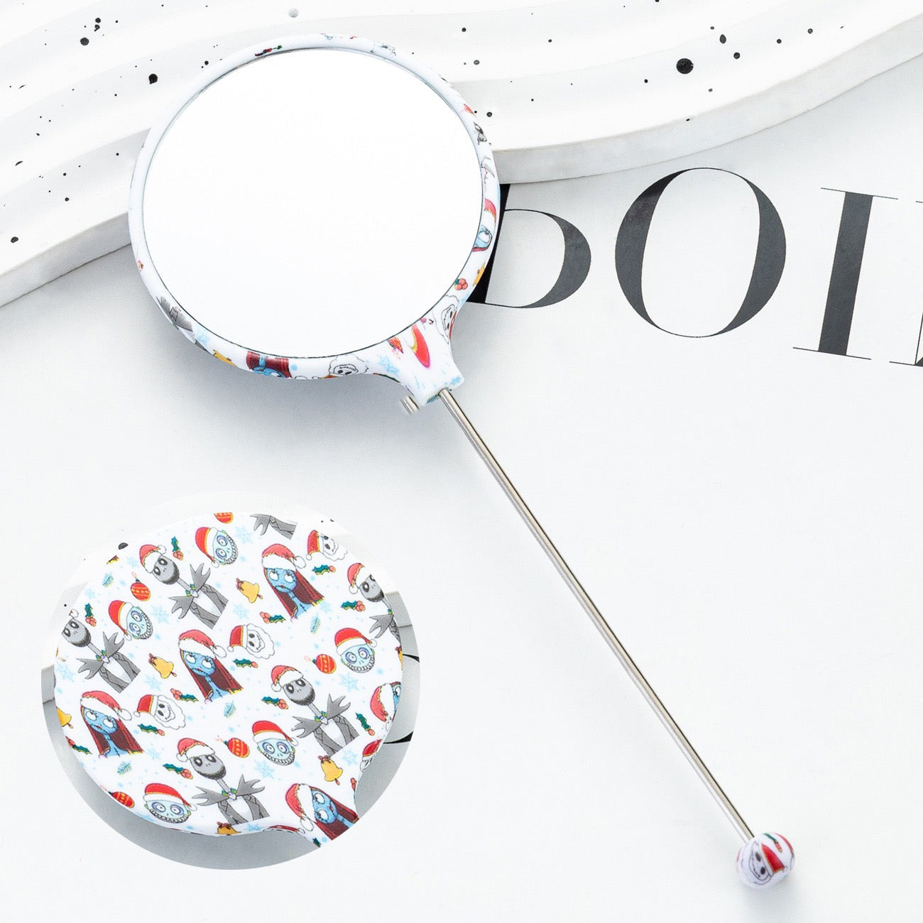 Halloween Christmas Print Beadable Round Handheld Makeup Mirror Series