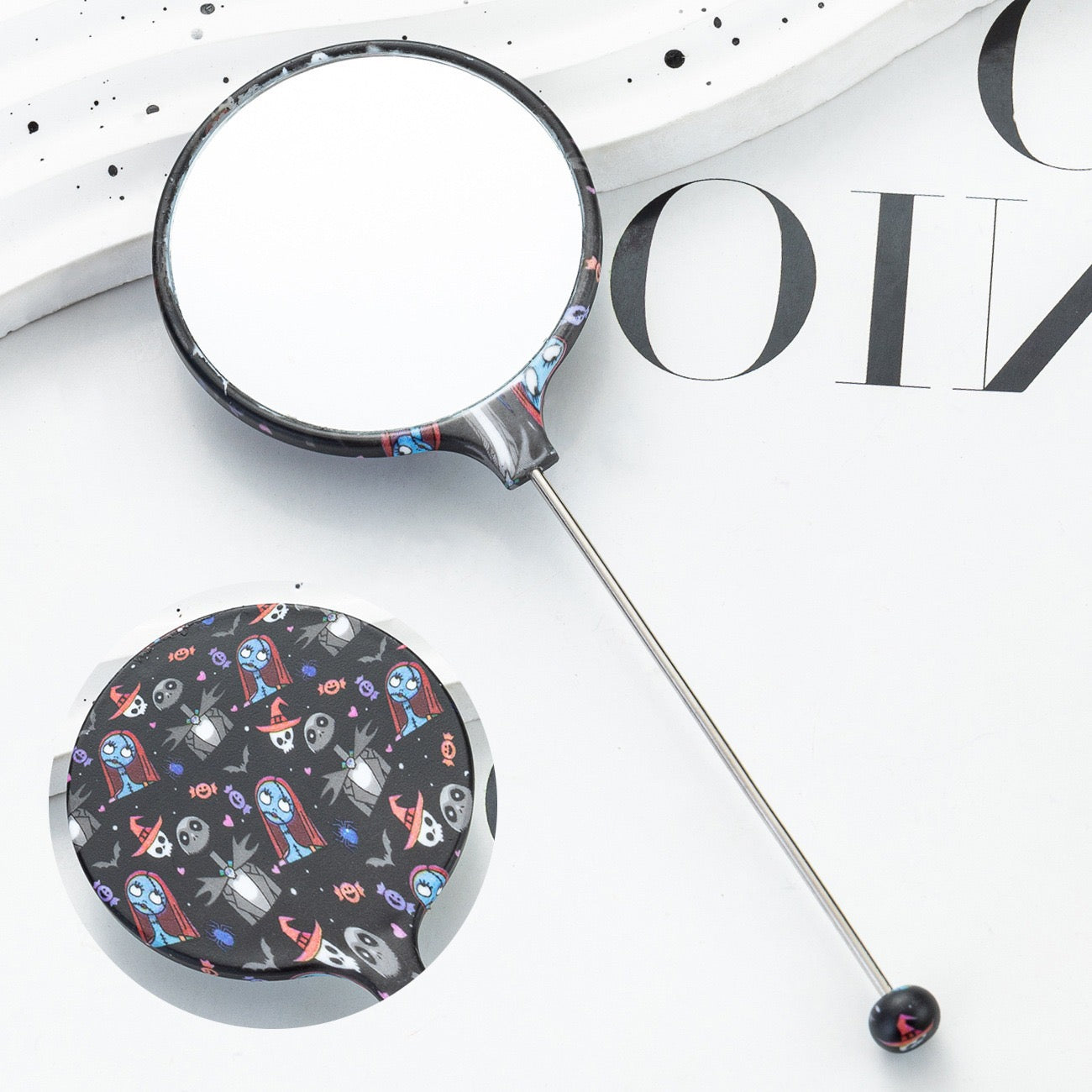 Halloween Christmas Print Beadable Round Handheld Makeup Mirror Series