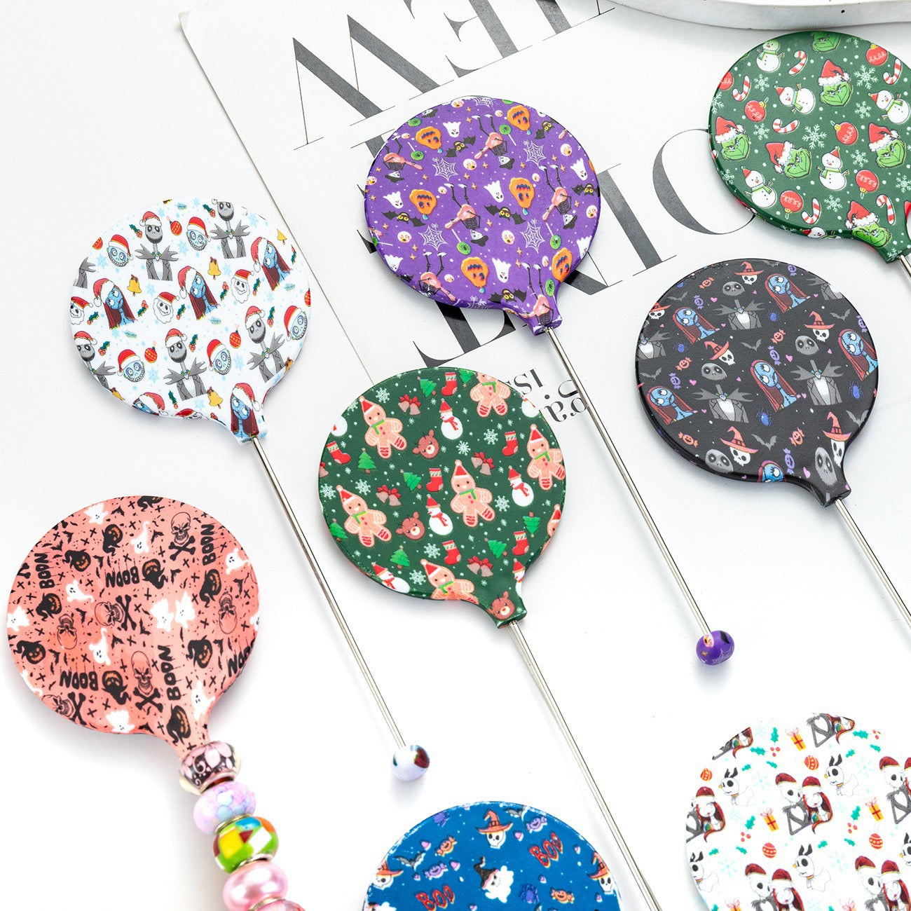 Halloween Christmas Print Beadable Round Handheld Makeup Mirror Series