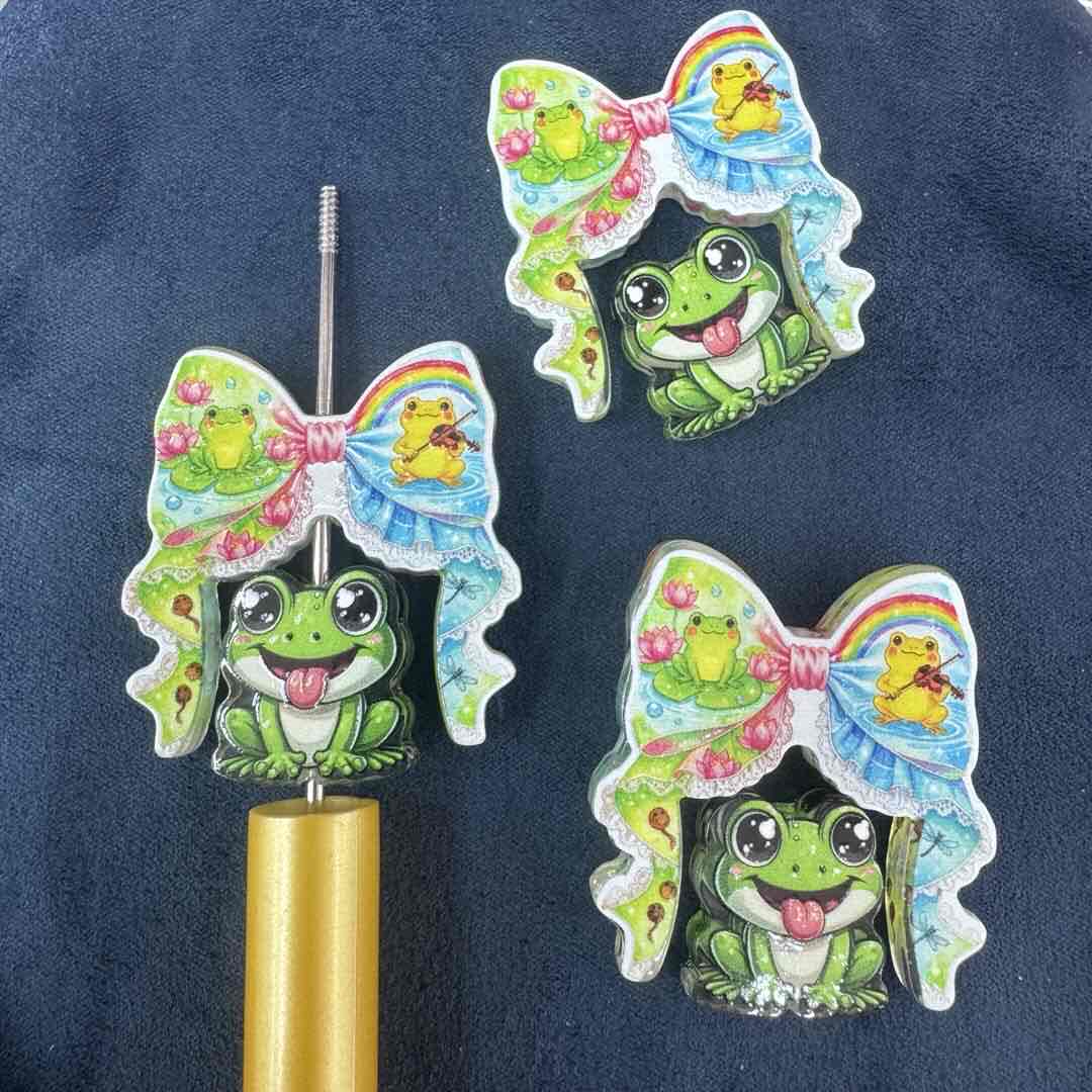 FS20073-Cute Frog Bow Acrylic Focal Beads
