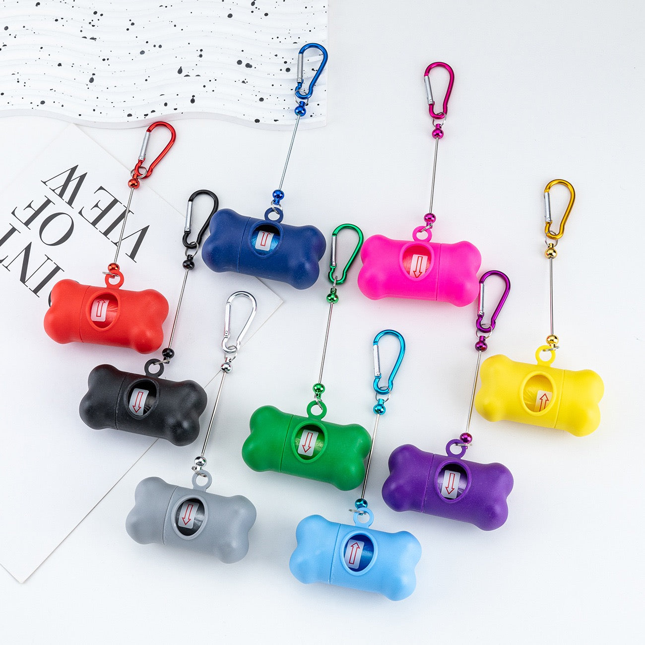 DIY Beading Carabiner Pet Waste Bag Dispenser, Outdoor Dog Walking Bone‑Shaped Poop Bags, Biodegradable Dog Poop Bags