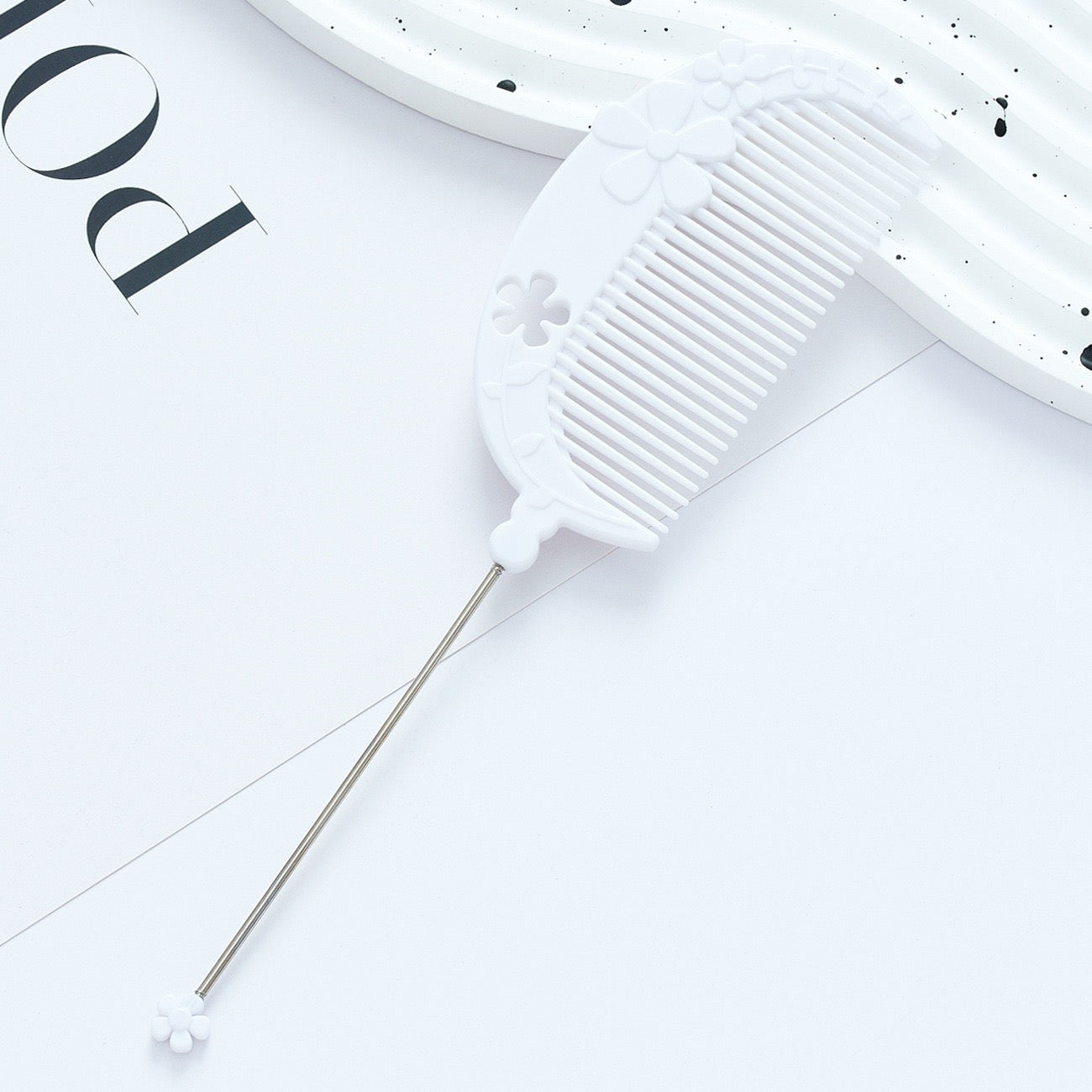 DIY Beadable Flower Crescent Comb in Solid Color