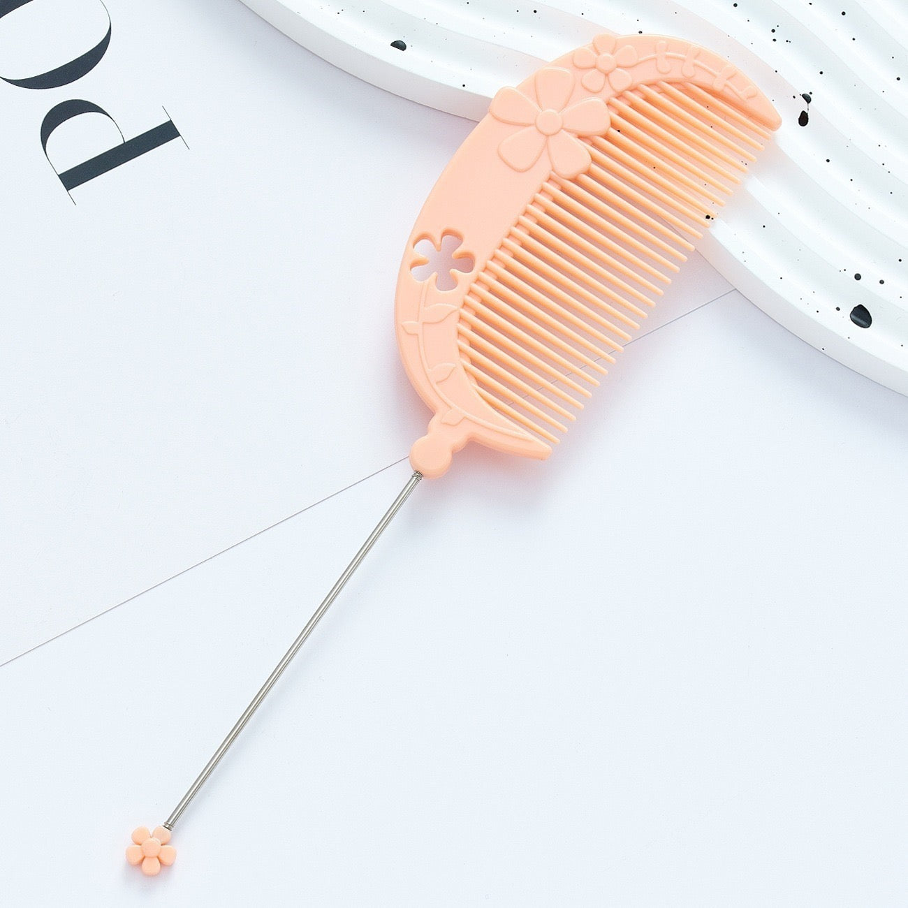 DIY Beadable Flower Crescent Comb in Solid Color