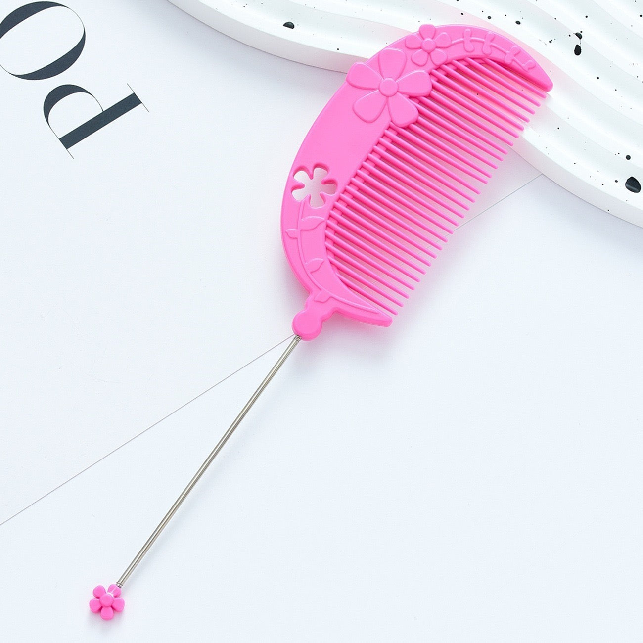 DIY Beadable Flower Crescent Comb in Solid Color