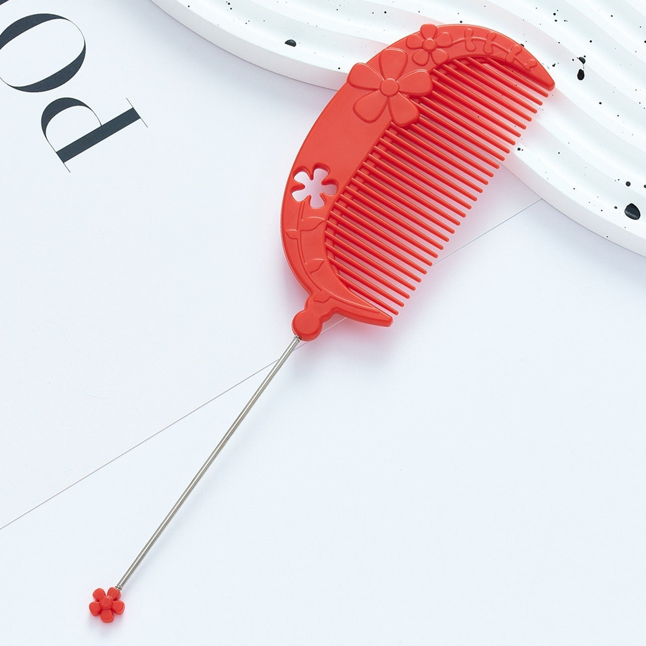 DIY Beadable Flower Crescent Comb in Solid Color
