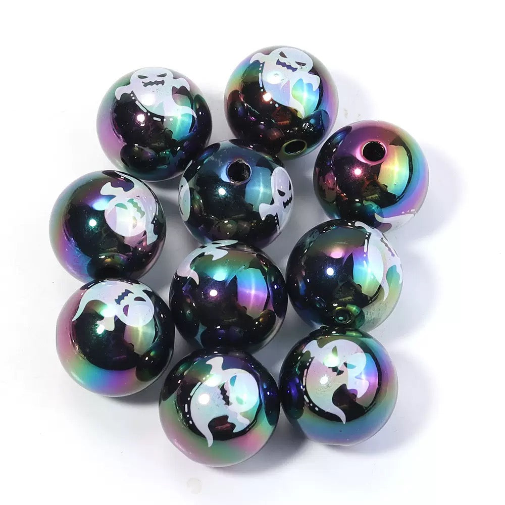 FS19379-16mm UV Coating Halloween Skull Ghost Printing Acrylic Beads
