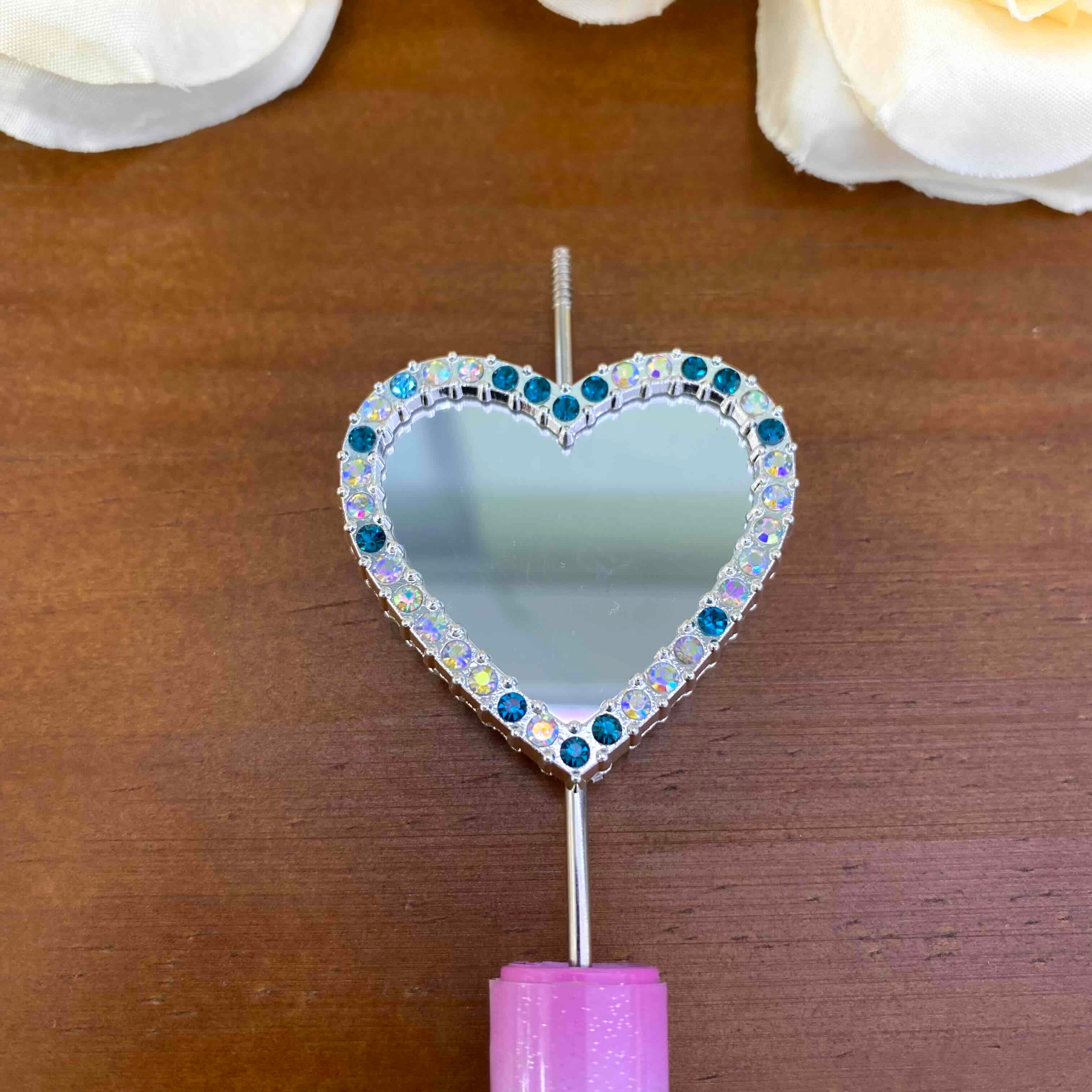 FS20635-Rhinestone Heart Mirror Metal Beads
