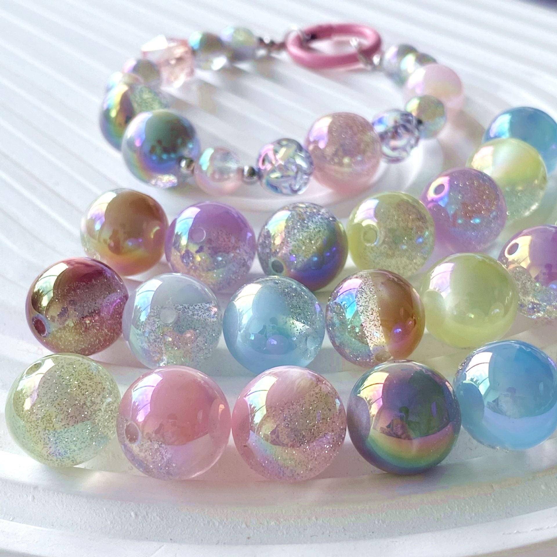 FS0082-Random Mixed Color 10MM UV Gradient Color Glitter Resin Beads Fit For Beadable Pens