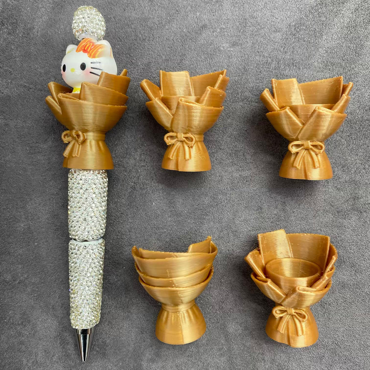 DIY Bouquet Pen Acrylic Beads3D Printed Mini Flower Bouquet Holder for Decorative Pen, Handmade Beaded Pen Accessories