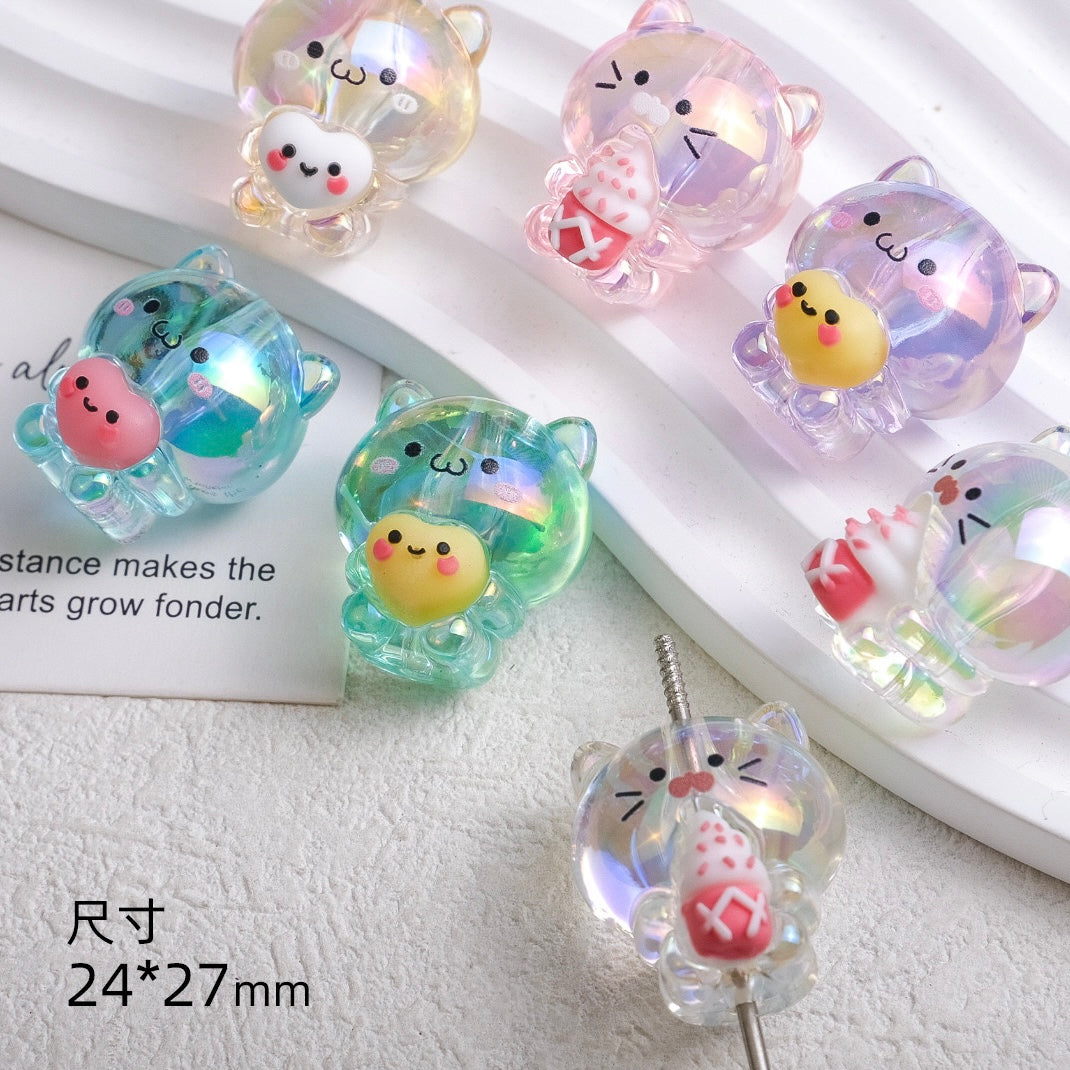 FS2070-Random Mixed Color Clear Cute Cat Acrylic Beads Fit For Beadable Pens