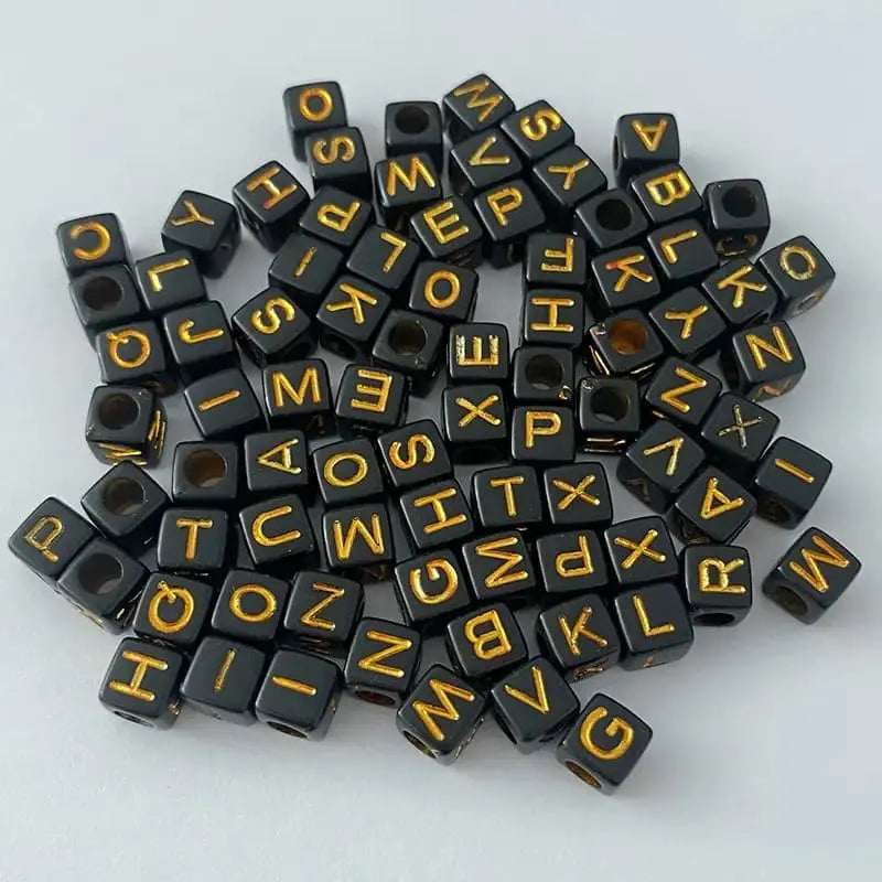6*6MM Square Black Background Gold English Letter Acrylic Beads for Jewellery Making Necklaces Bracelets Crafts Zoe DIY Wholesale