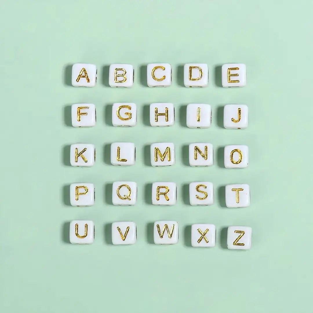 6*6MM Square White Background Gold Letter English Alphabet Acrylic Beads for  Jewelry DIY Crafts Bracelets Zoe DIY Wholesale
