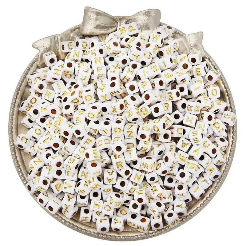 6*6MM Square White Background Gold Letter English Alphabet Acrylic Beads for  Jewelry DIY Crafts Bracelets Zoe DIY Wholesale